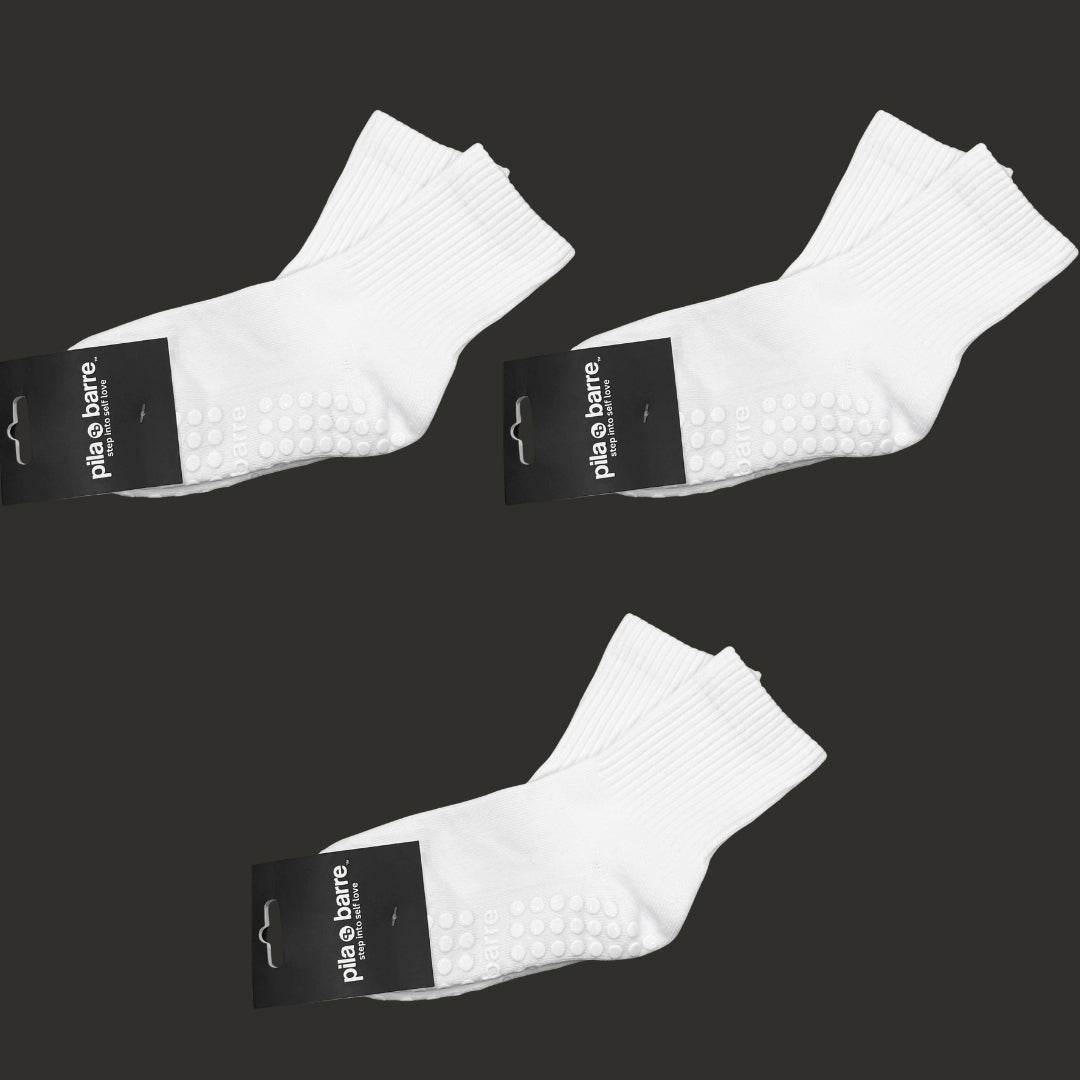 3 Pack - Pila Plain Best White Grip Socks Pila-Barre