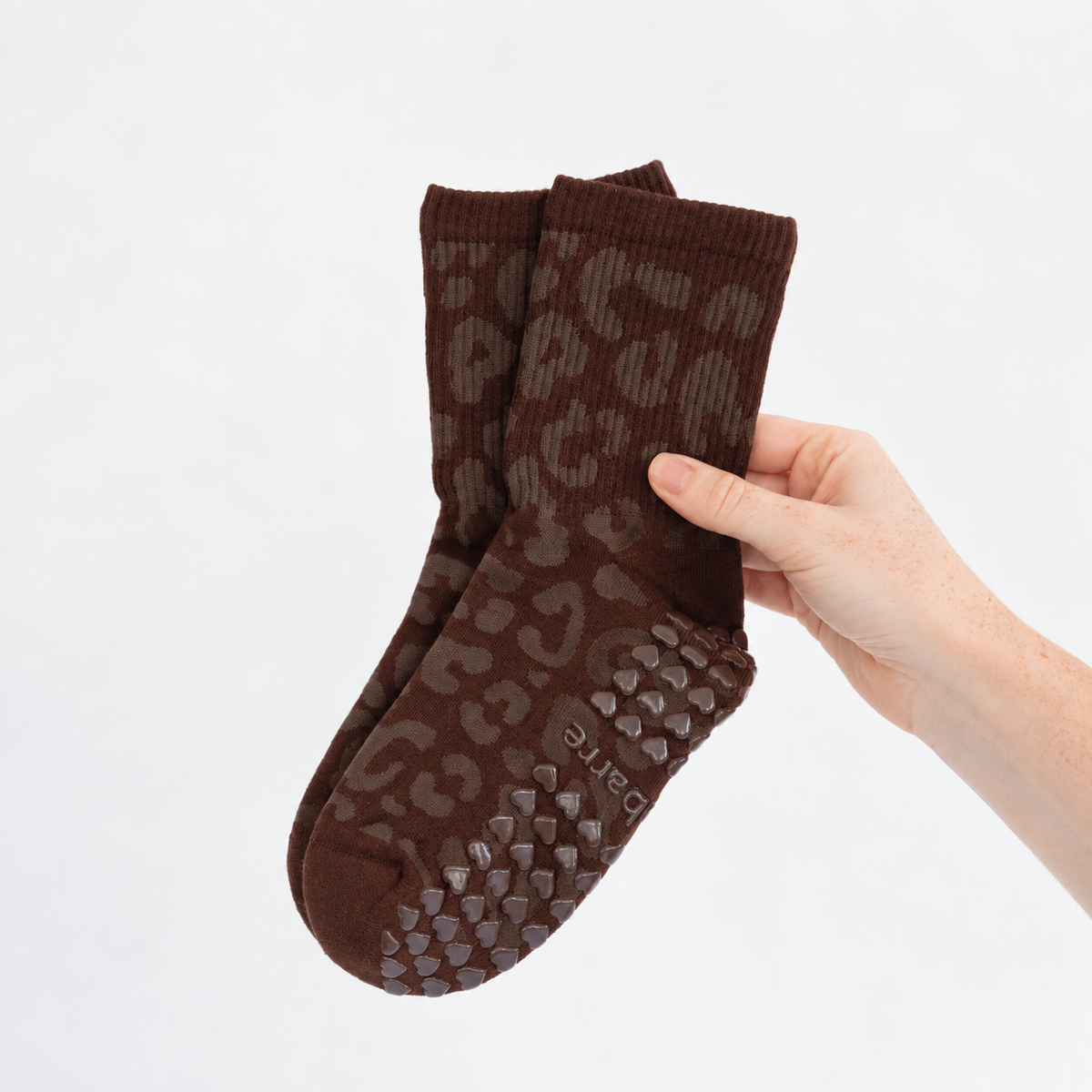 brown cheetah grip socks