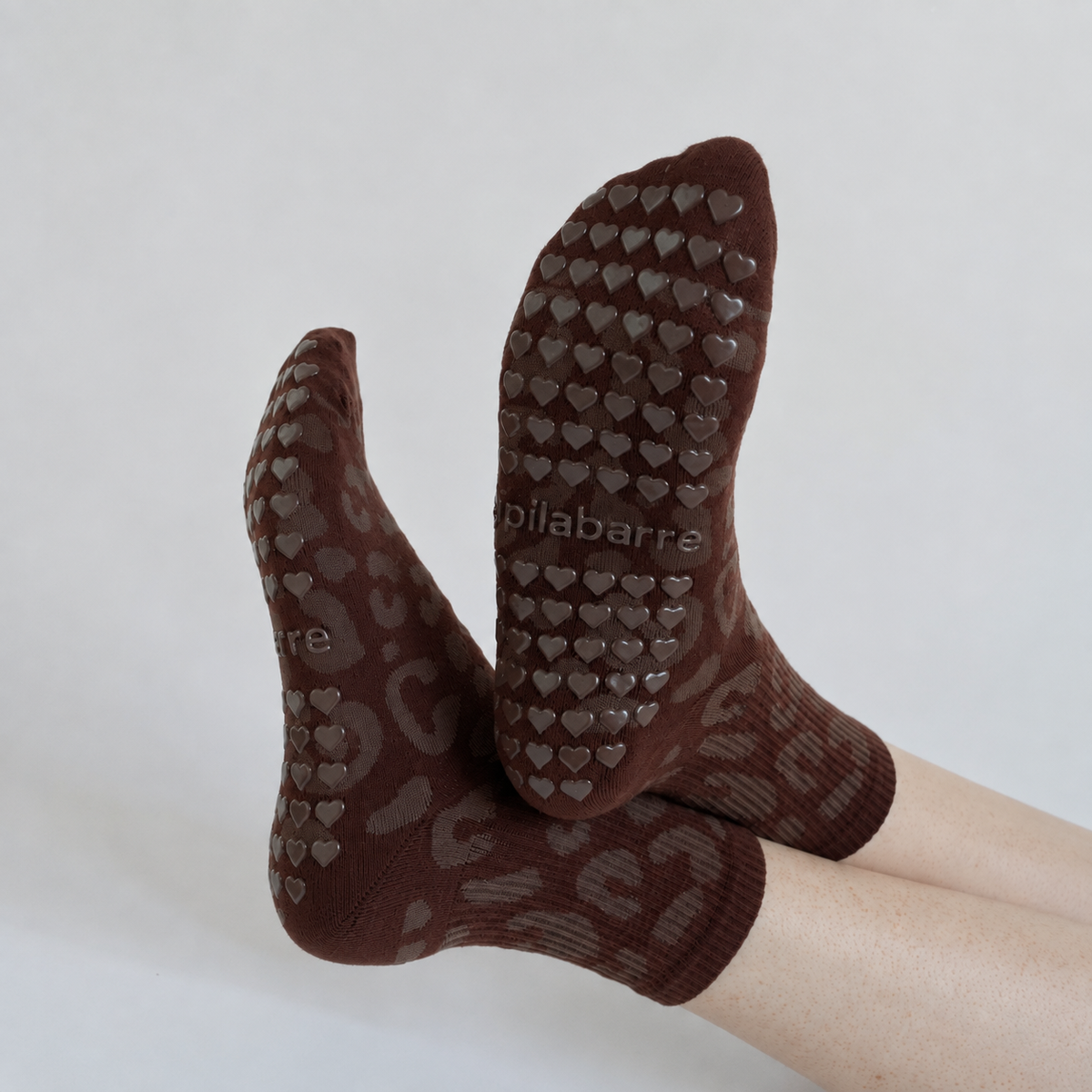 Brown Cheetah Grip Socks