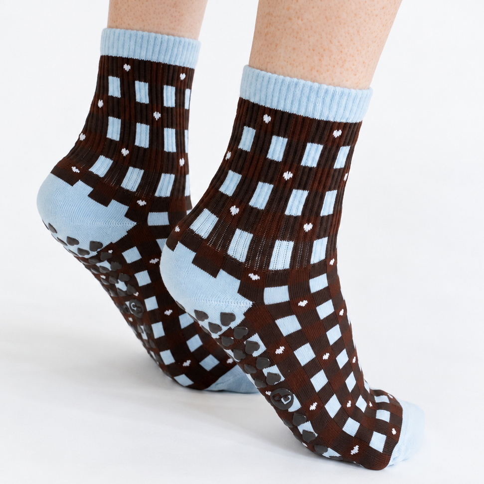 Blue and Brown Plaid barre socks