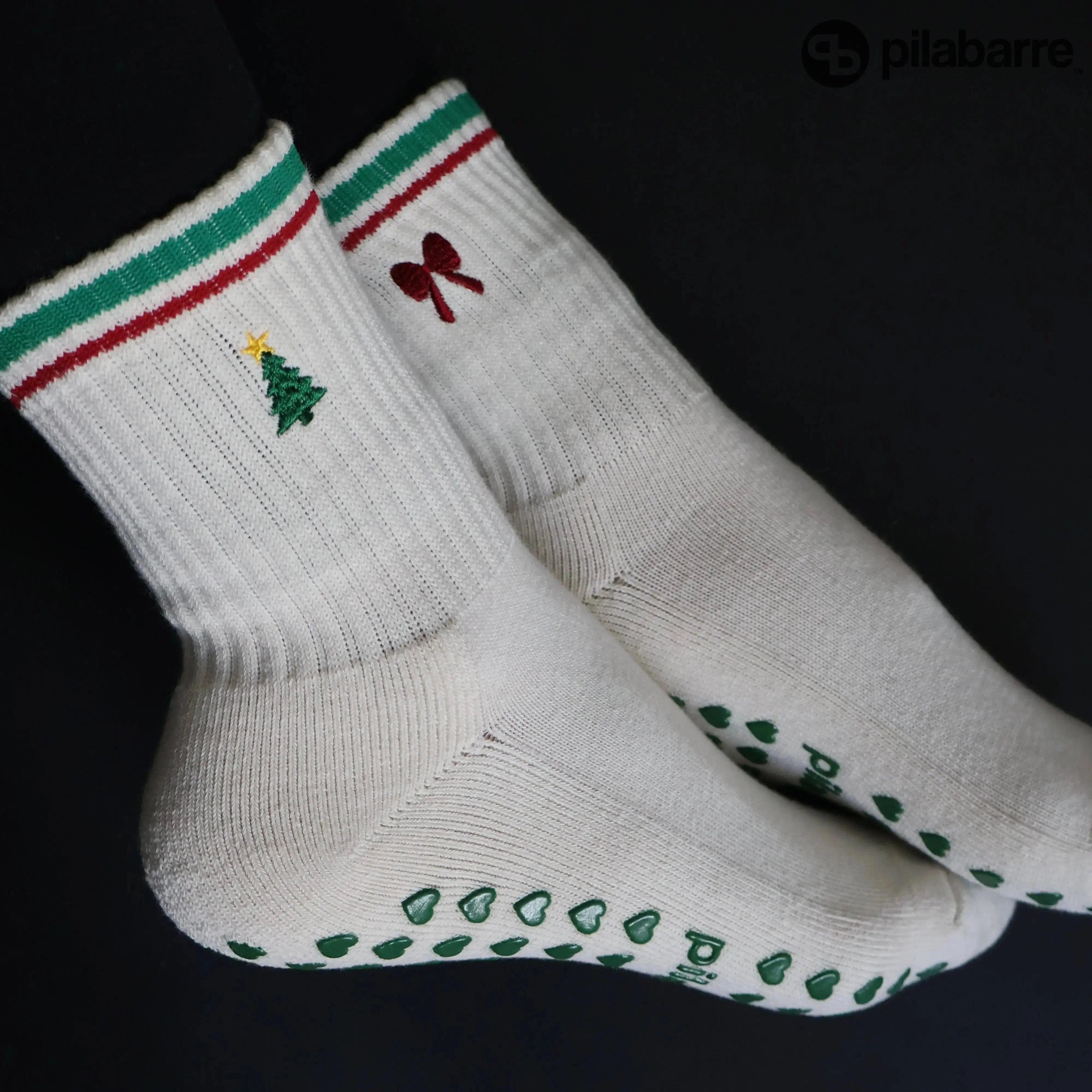 Holiday Pilates Socks with red bow