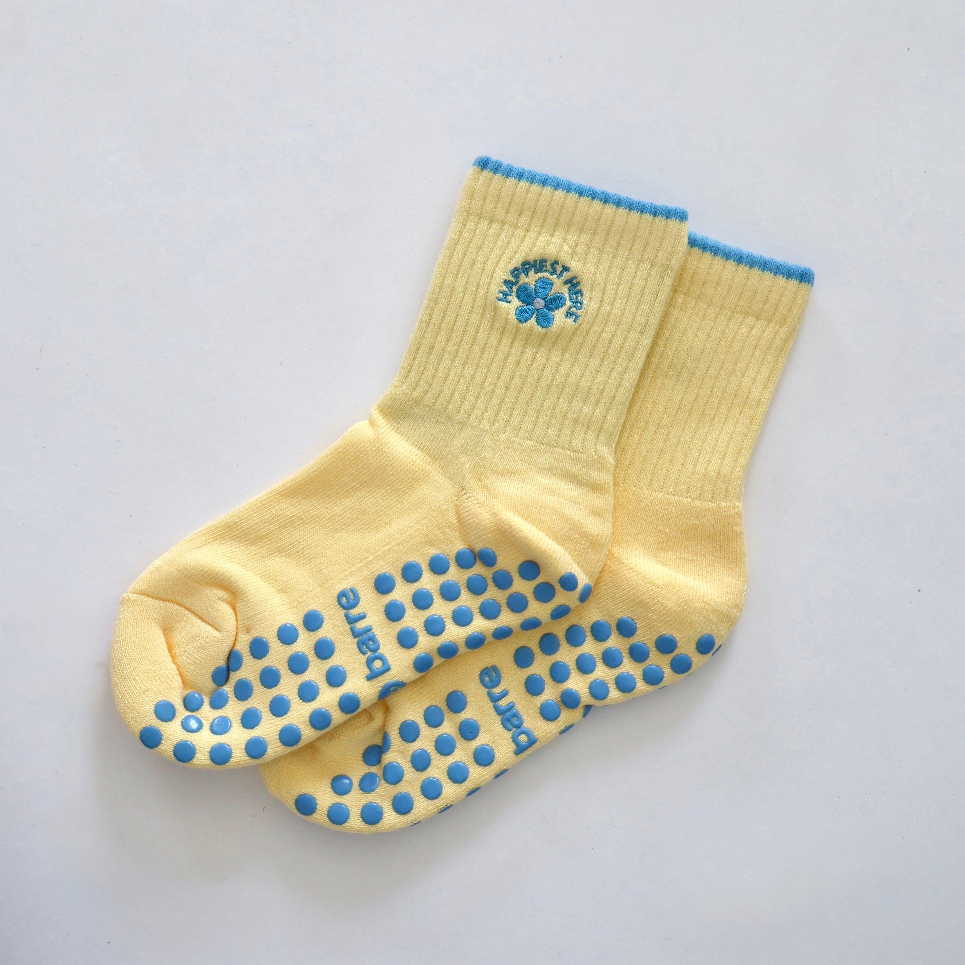 Happiest Here Grip Socks - Yellow/Blue