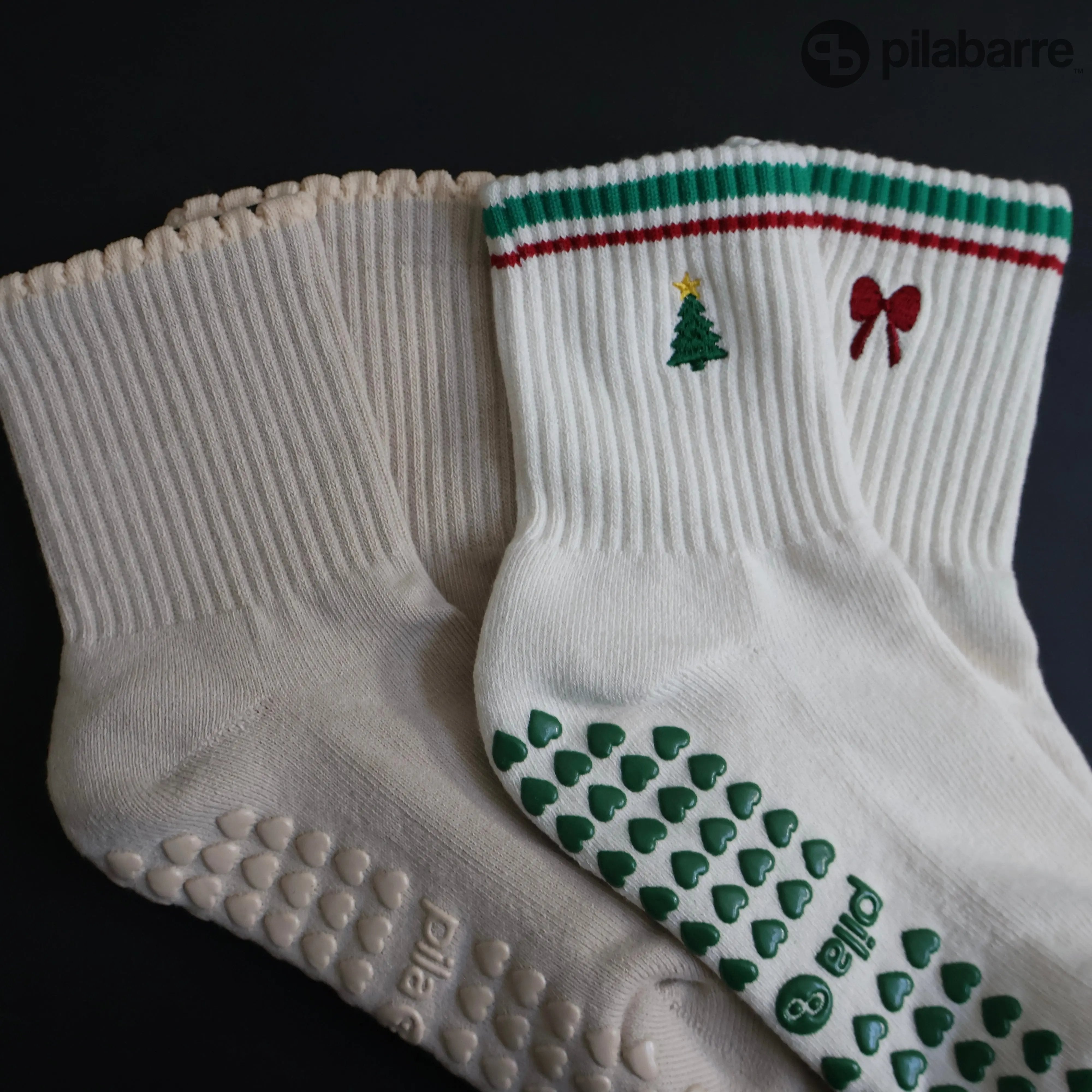 Cream Holiday Grip Socks!