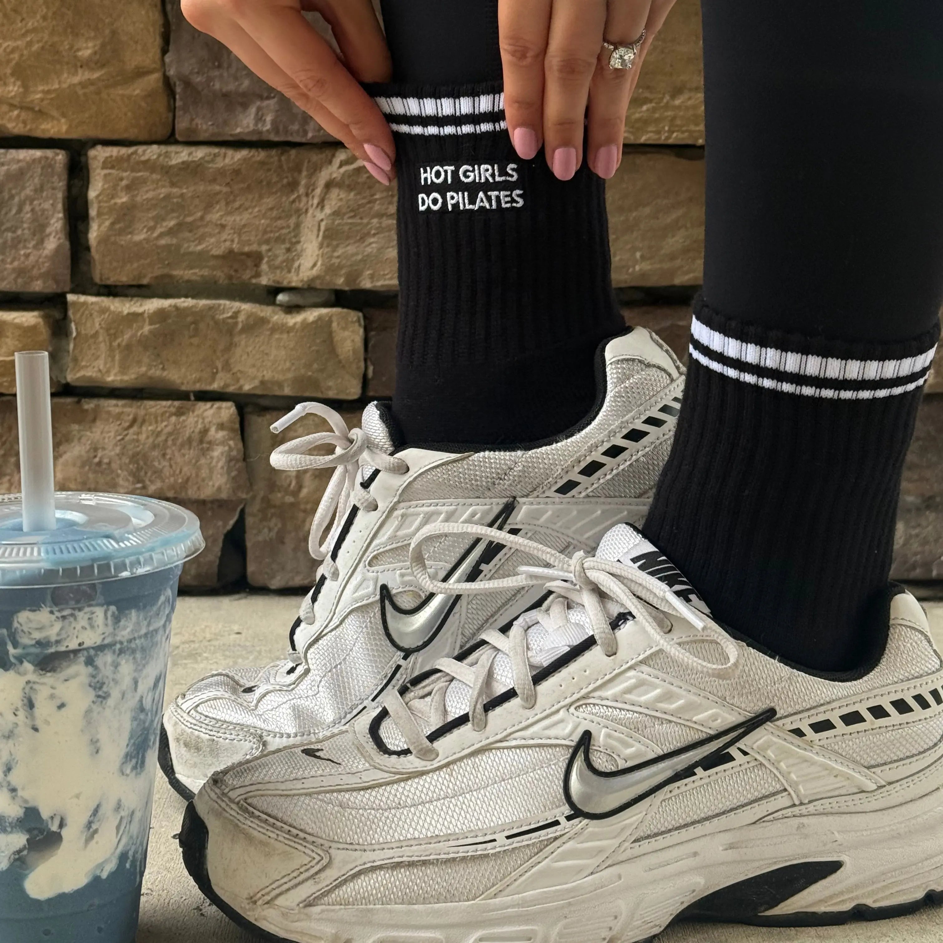 Hot Girls Do PILATES grip Socks - Black My Store