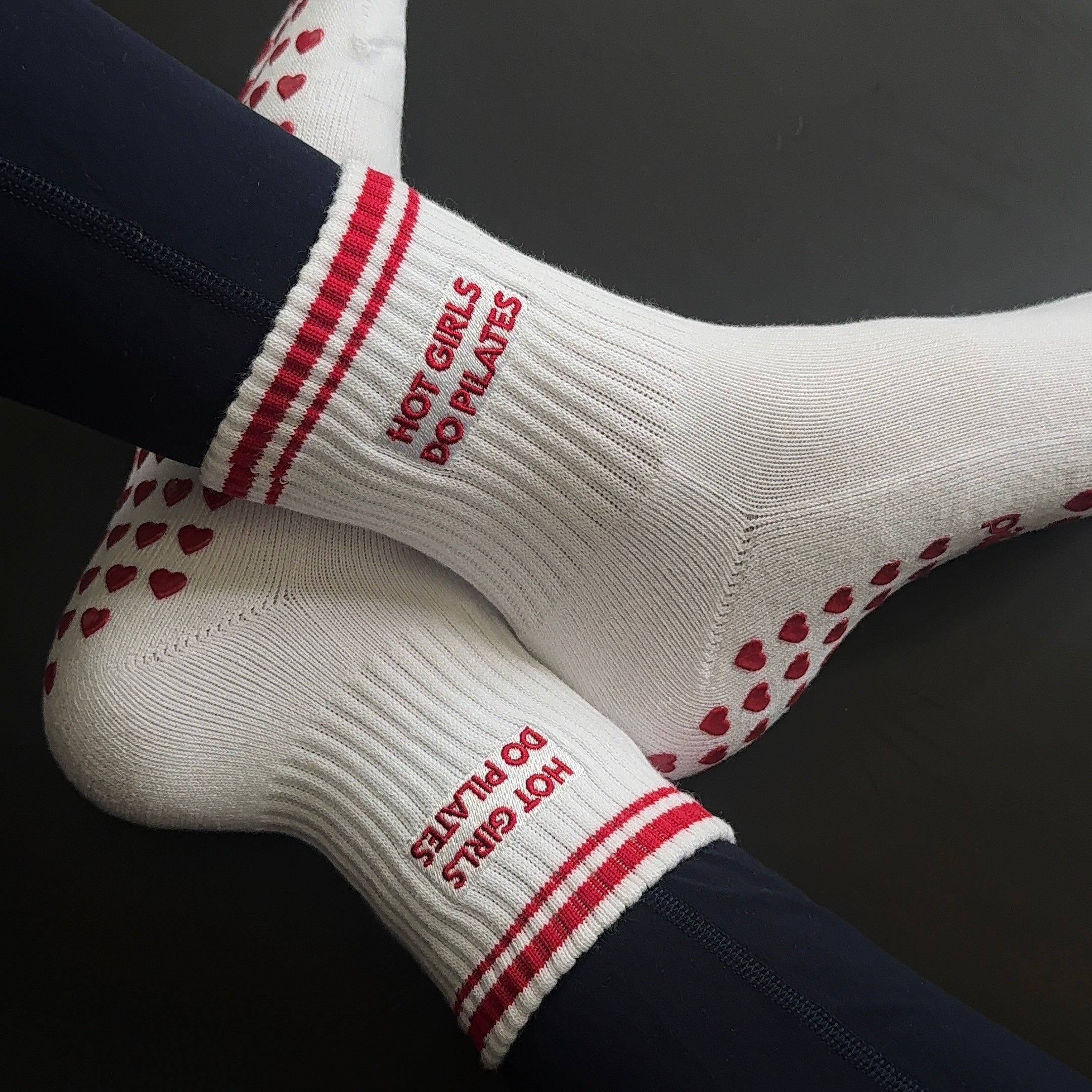 Hot Girls Do PILATES Sock - WHITE/RED