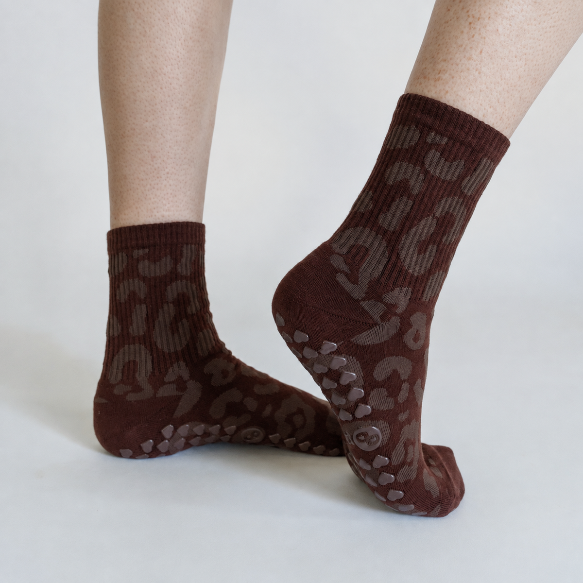 Brown Cheetah Grip Socks