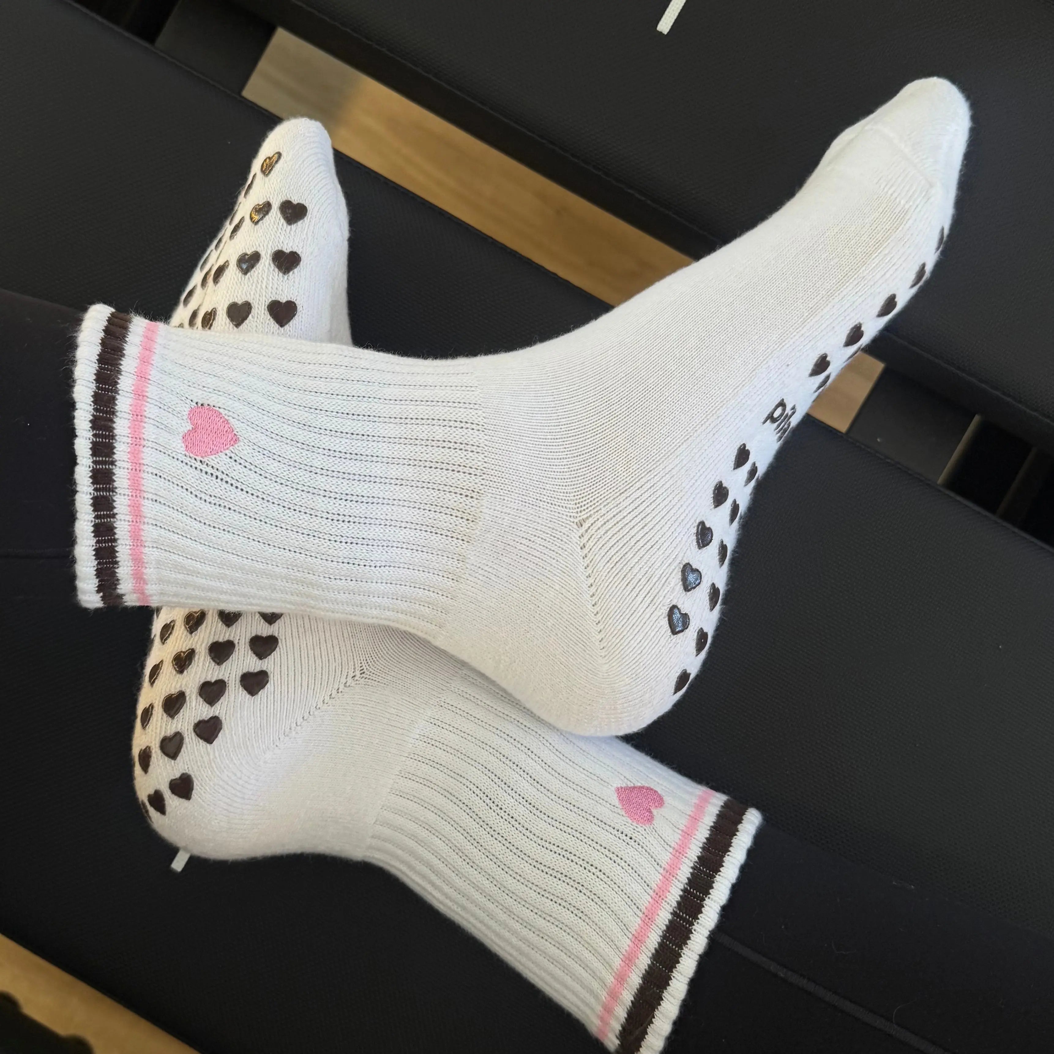 Pila Pink Heart Grip socks and brown details