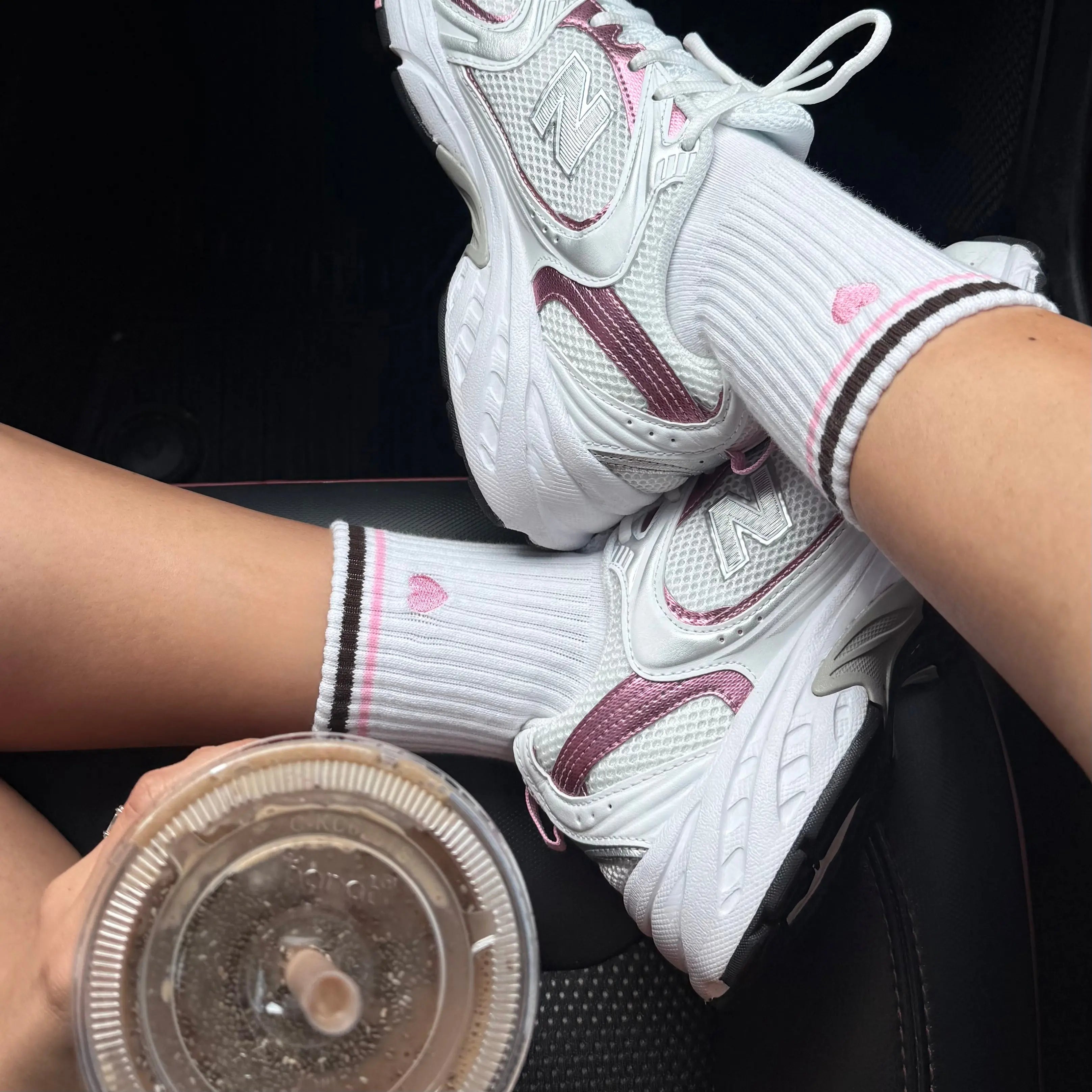 Brown and Pink Heart Grip Socks