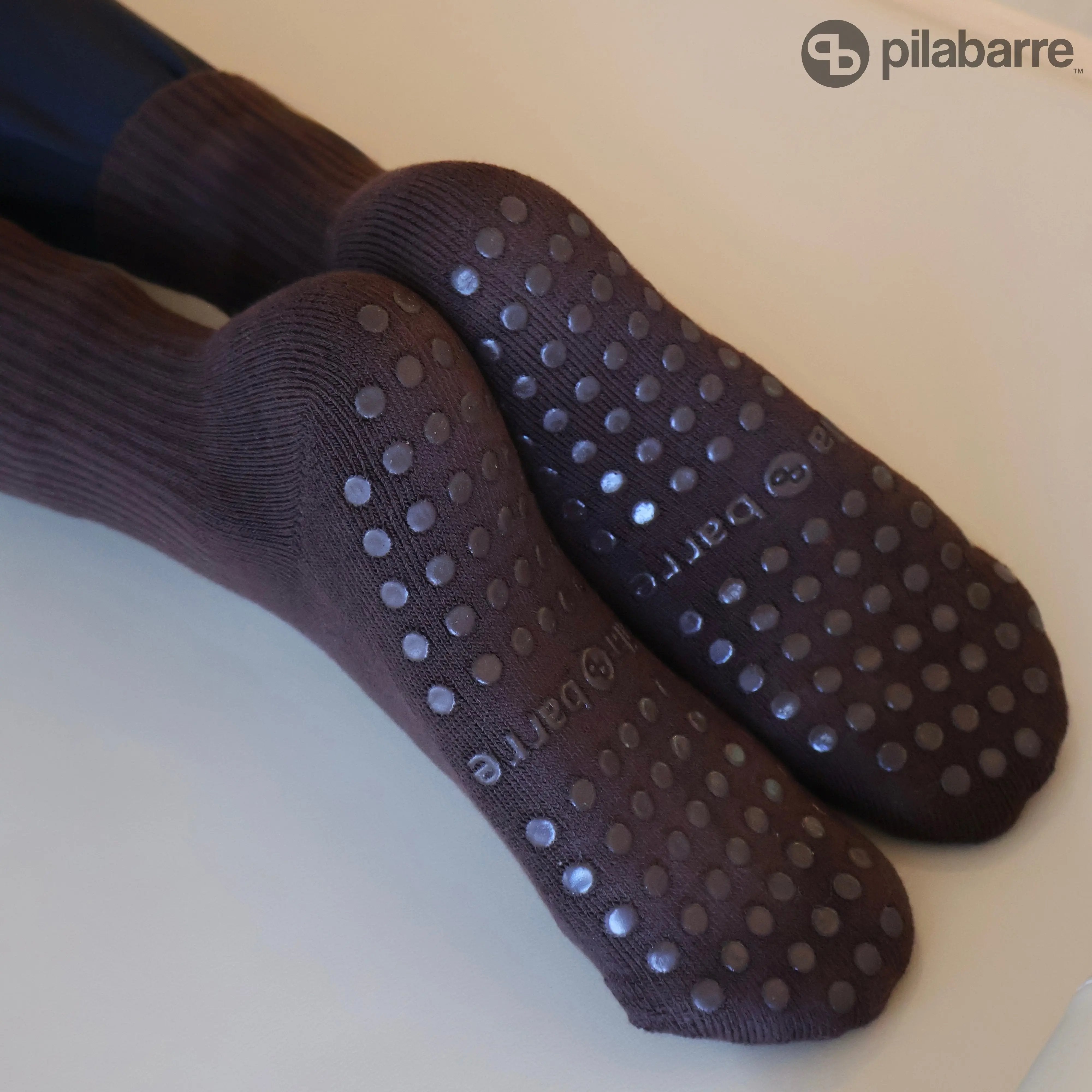 Brown Pilates Socks on reformer
