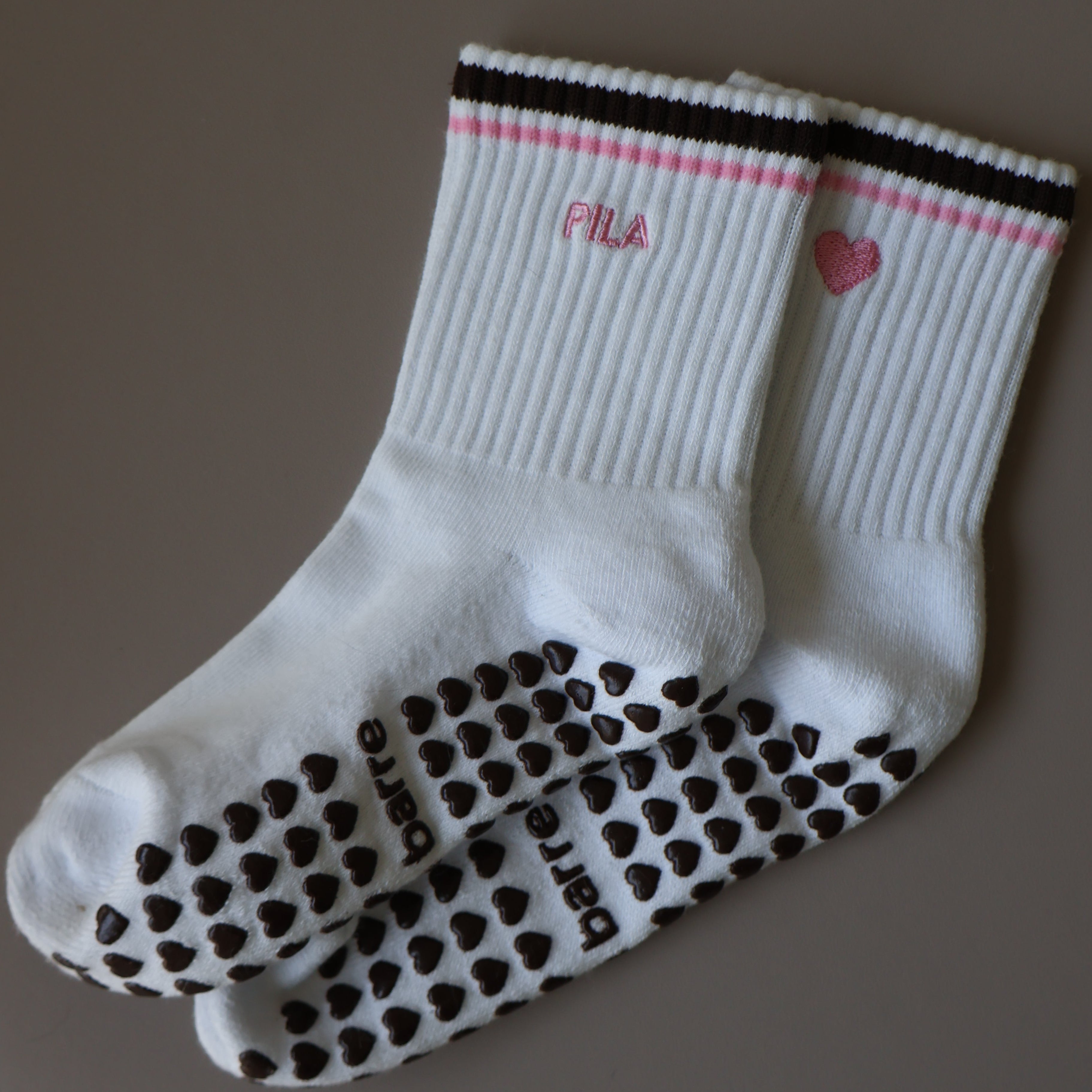 Pila Essential Grip socks in pink/brown for pilates and barre