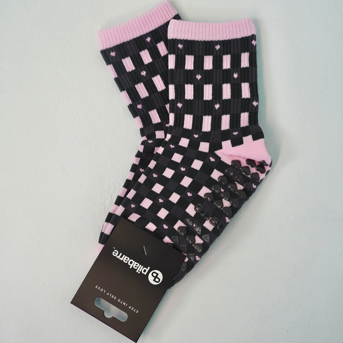 Pink Plaid Grip Socks 2