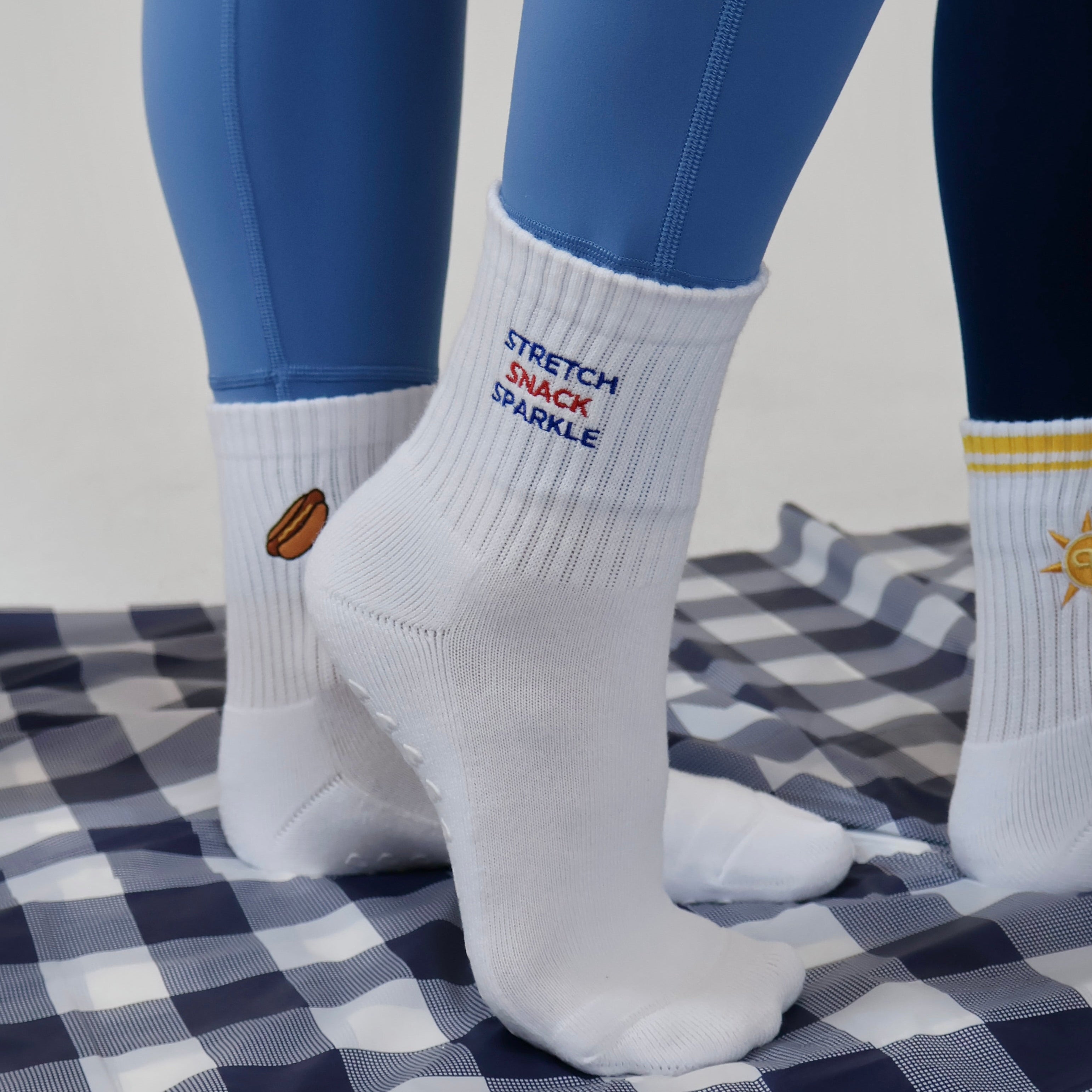 Stretch, Snack, Sparkle grip socks