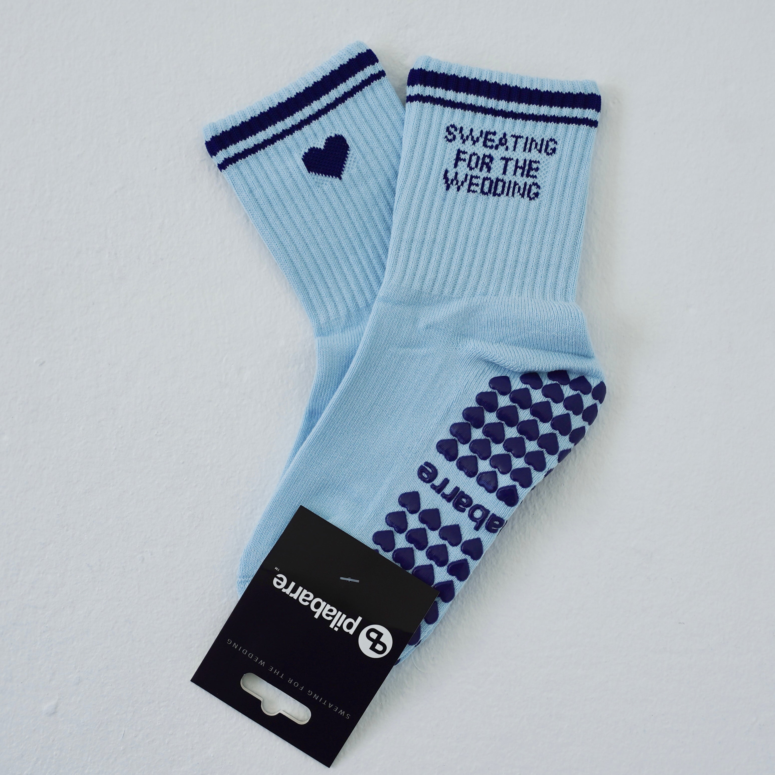 Sweating for the wedding grip socks in blue - bridal grip socks