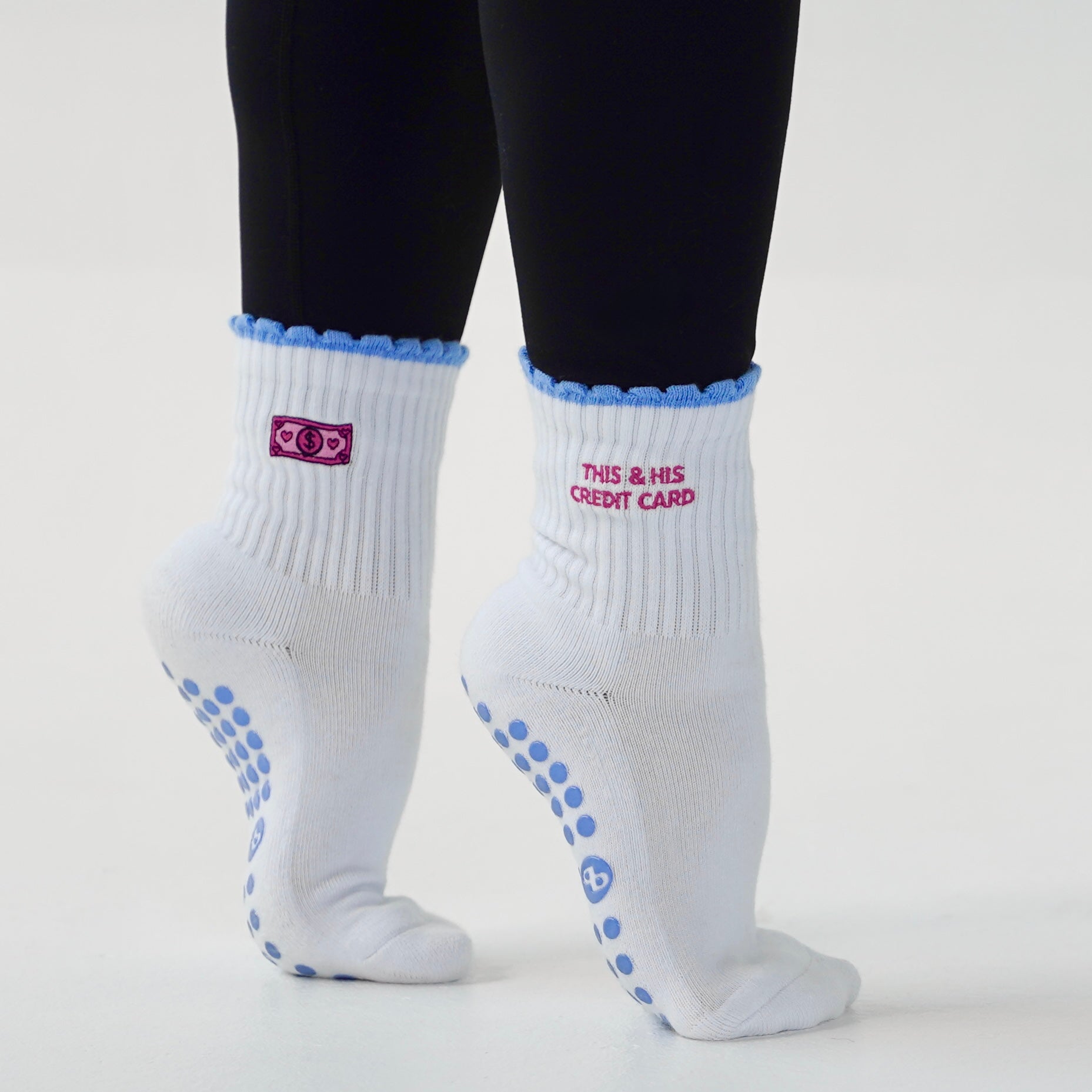 This and his credit card grip socks for pilates
