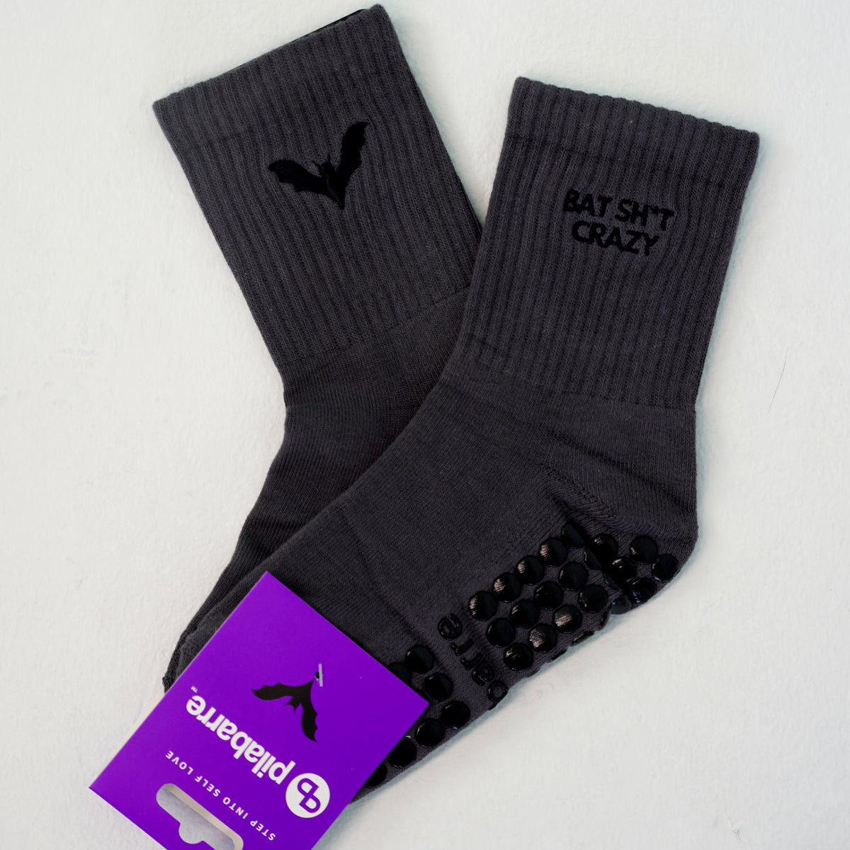 bat shit crazy barre socks for halloween