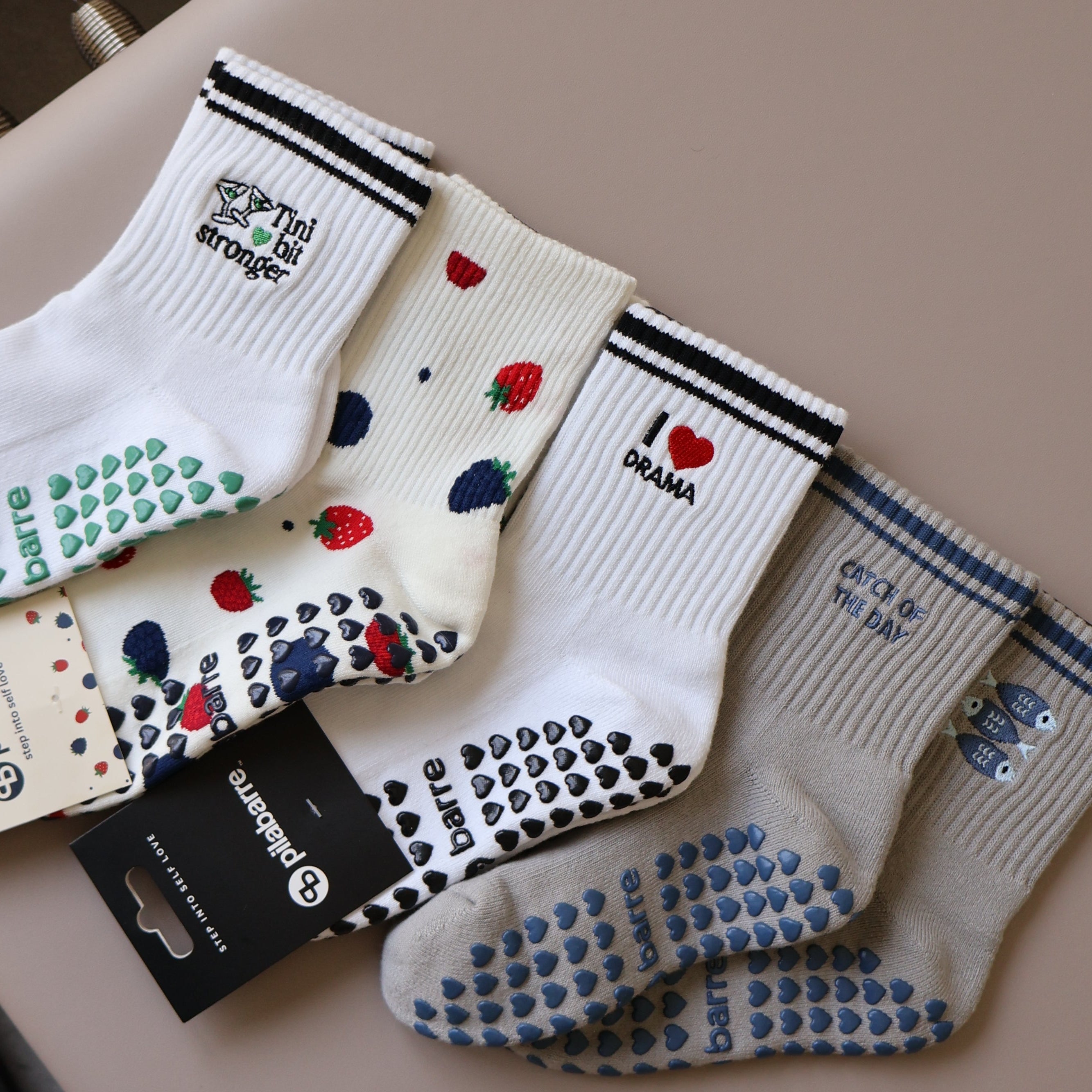Various pairs of cute grip socks