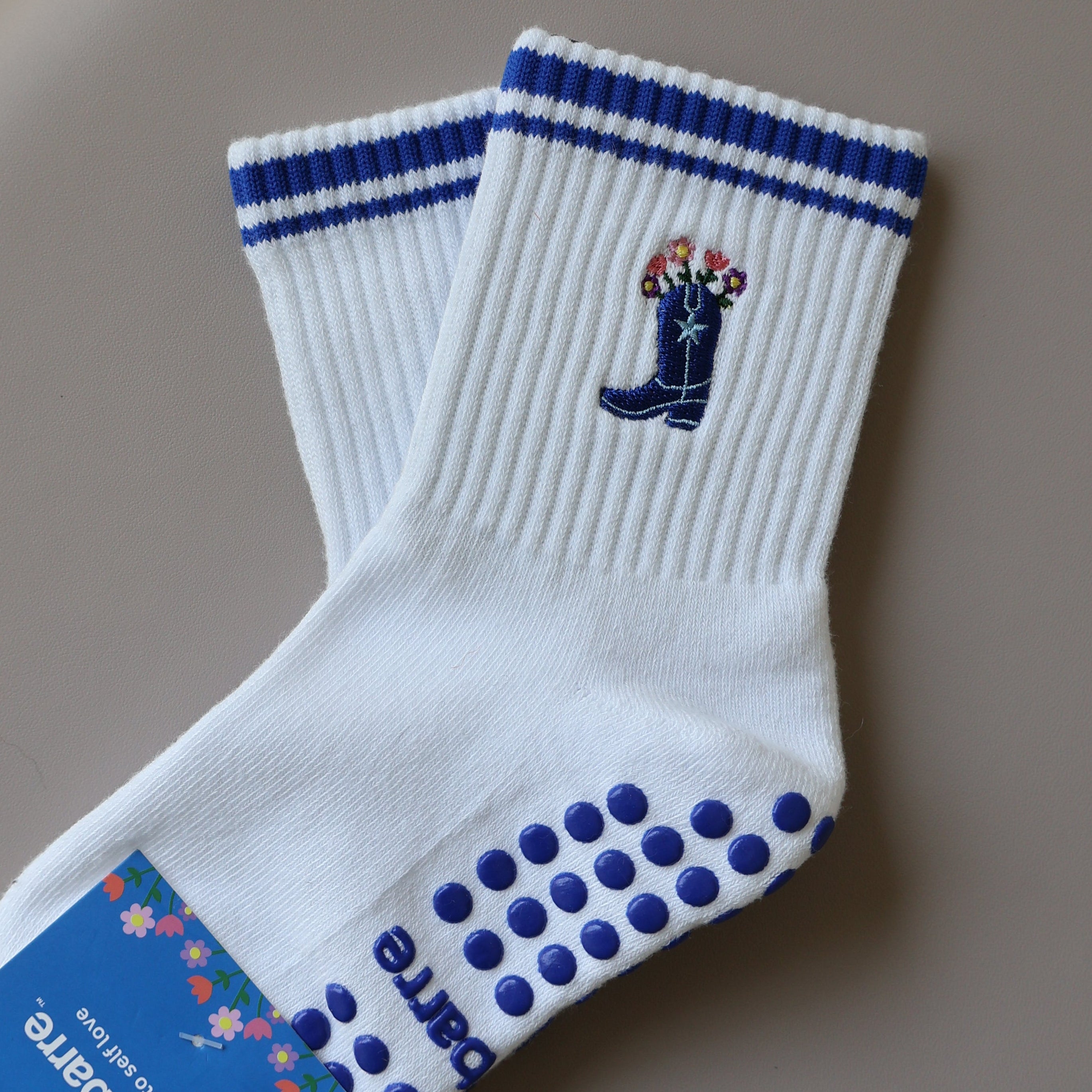 boots and blooms grip socks - coastal cowgirl pilates socks