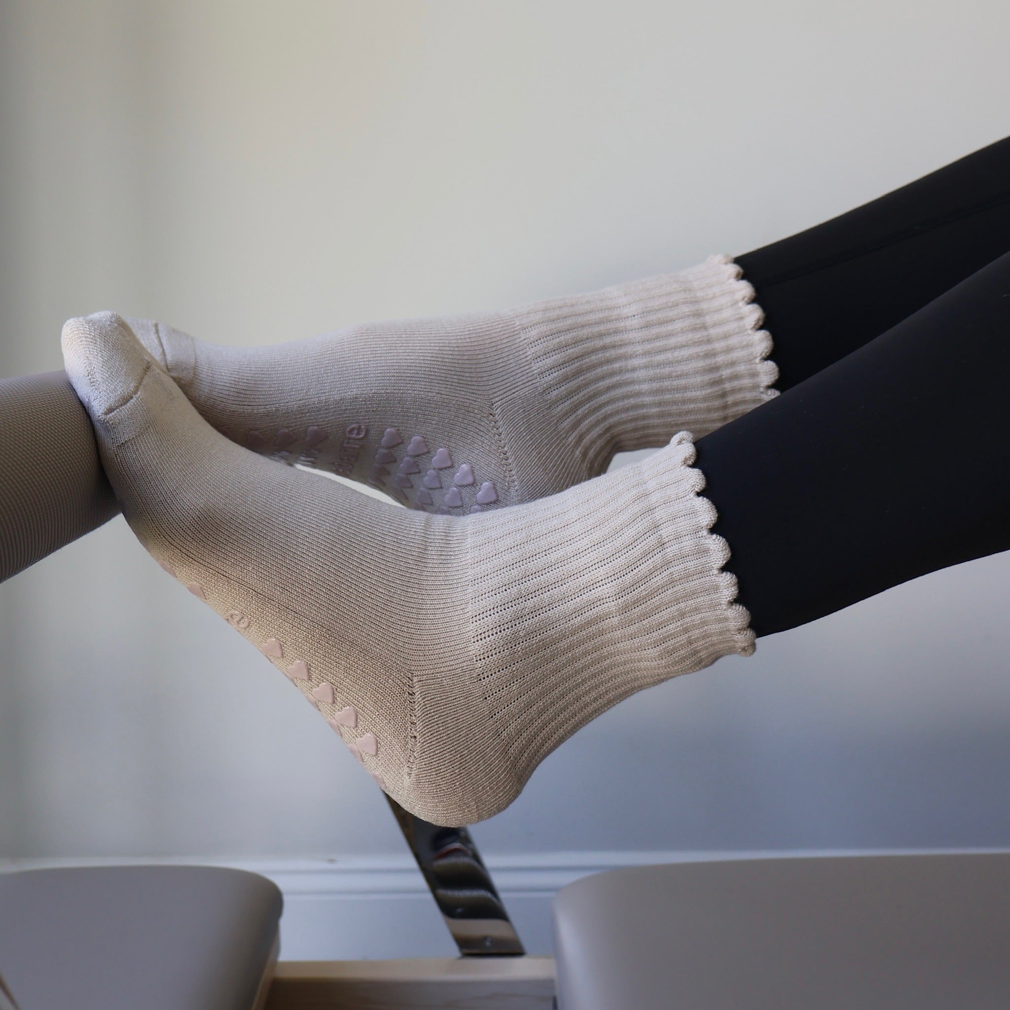 cream ruffle pilates barre yoga grip sock