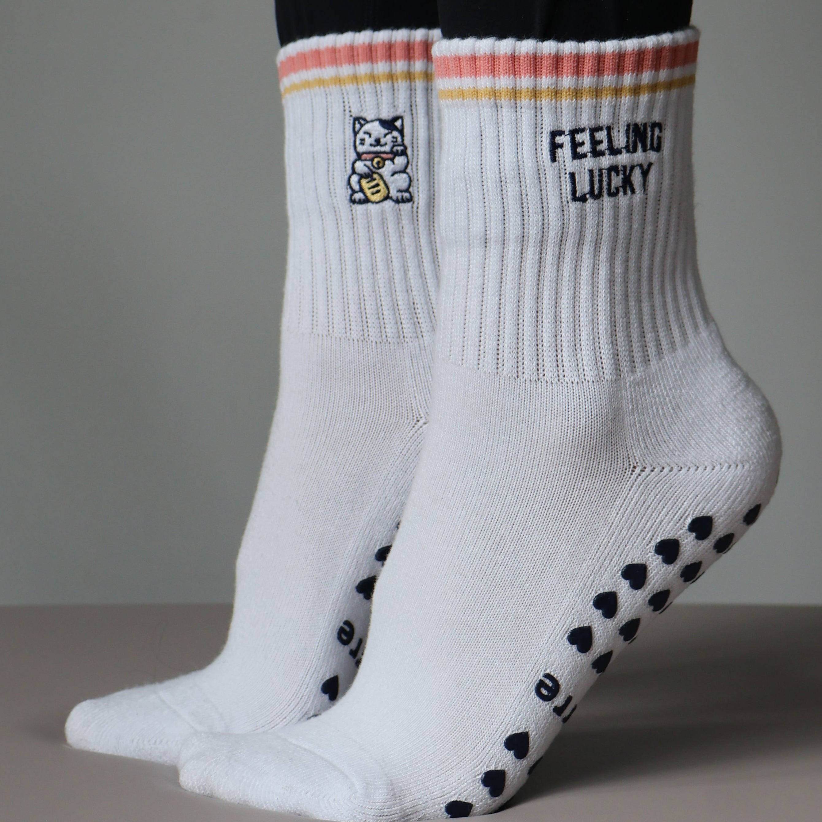 feeling lucky pilates socks with cat