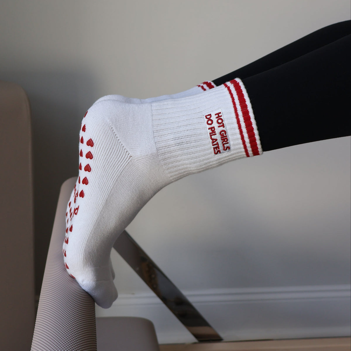 hot girls do pilates grip socks white/red - cute grip socks for reformer pilates