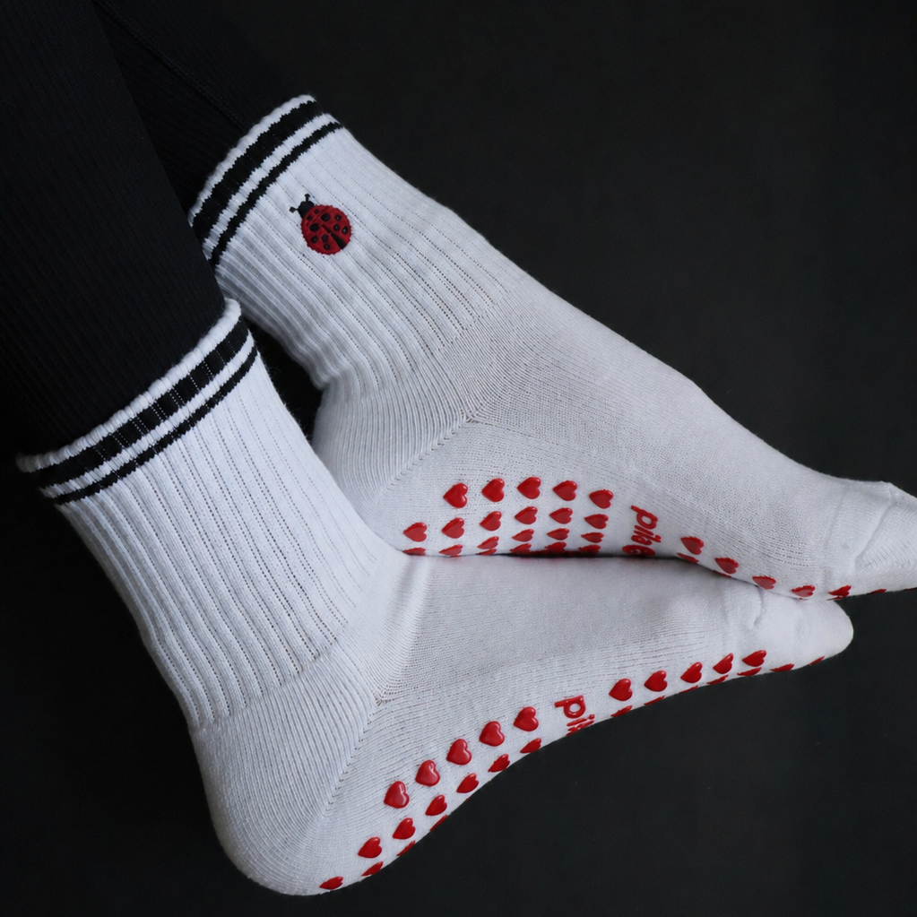 ladybug grip socks for barre - red grips