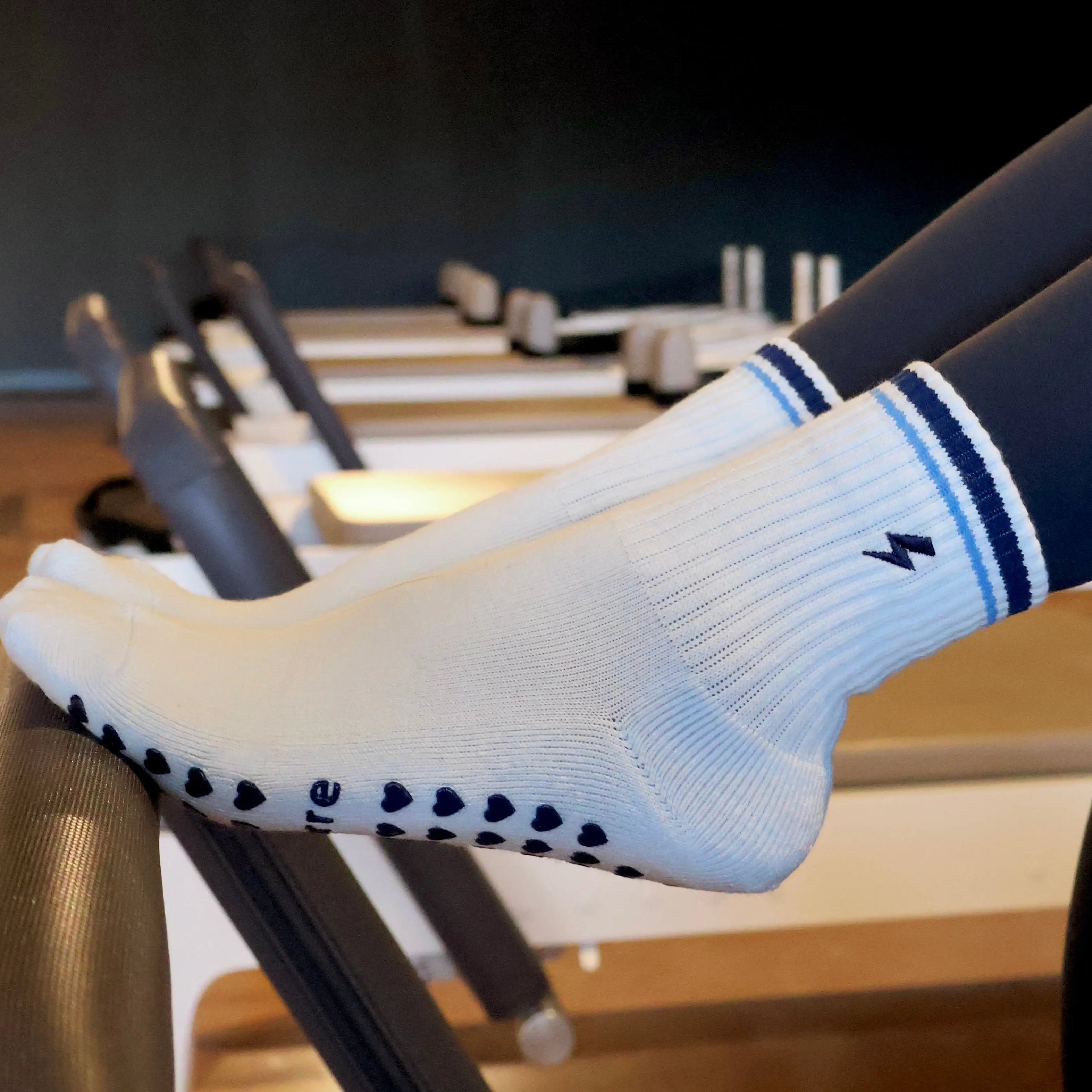 lightning bolt blue grip socks for barre