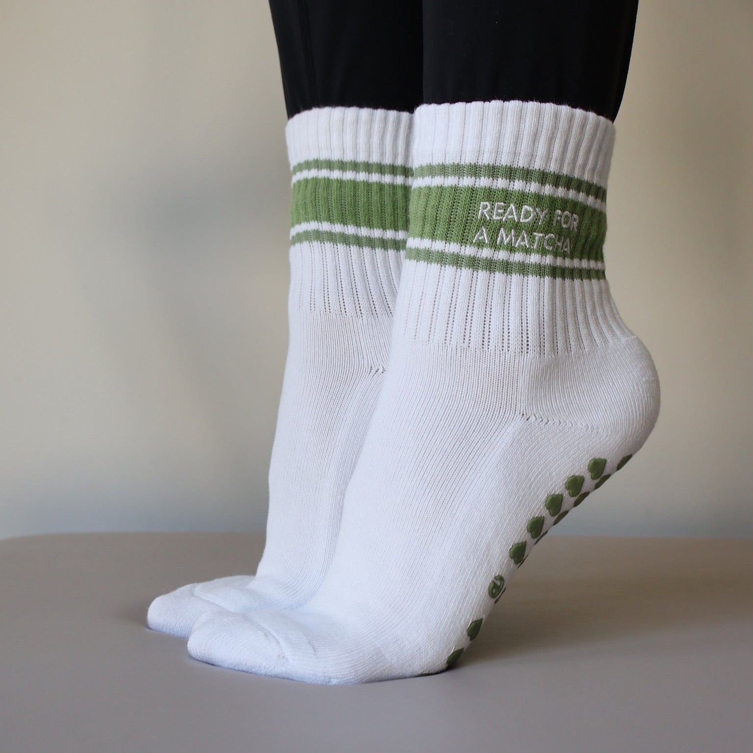 green matcha pilates barre grip socks