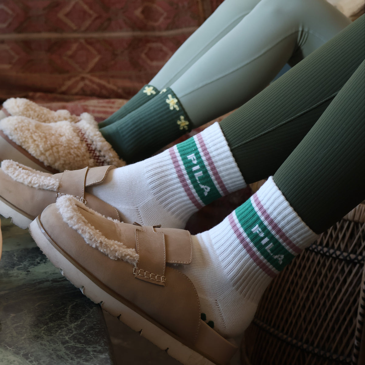 pila essential grip sock and flower grip socks
