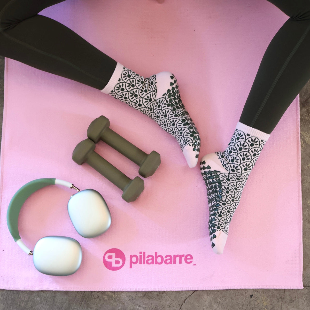 pilabarre grip towel and pink paloma grip socks