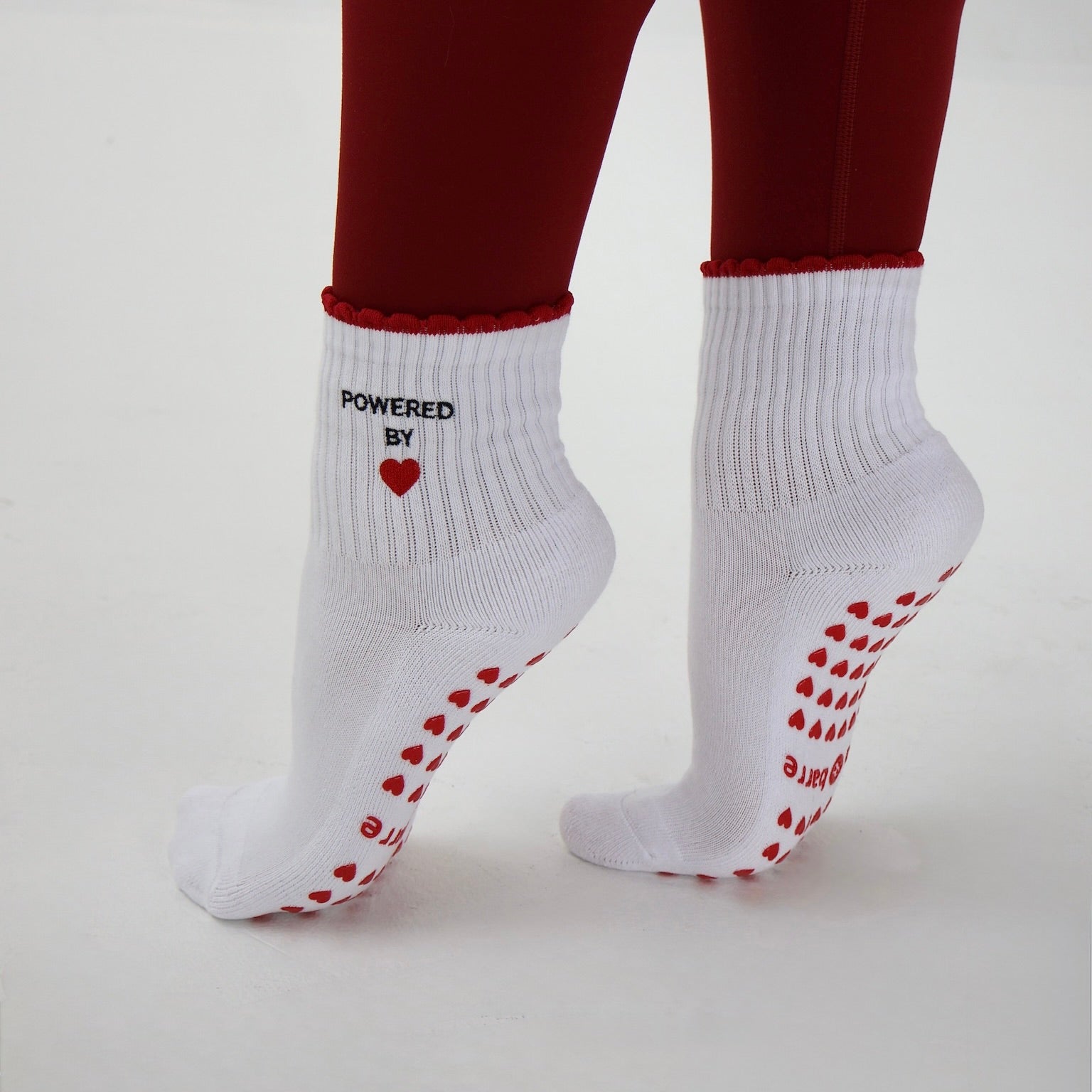 pilates yoga barre powered by love red grip socks