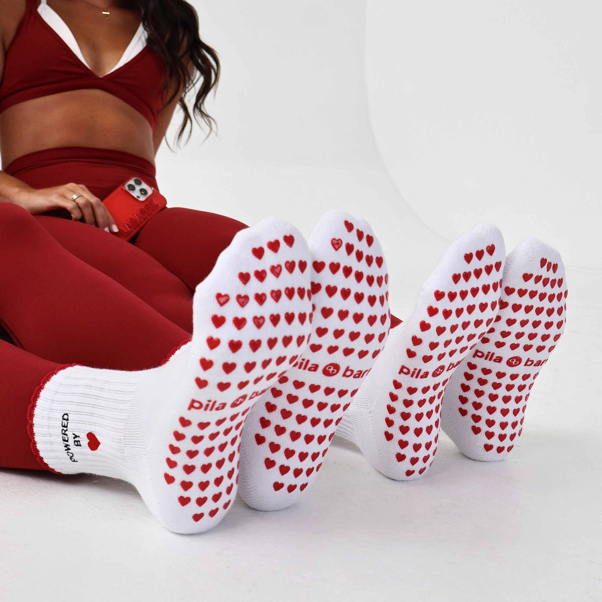 pilates yoga barre powered by love red grip socks