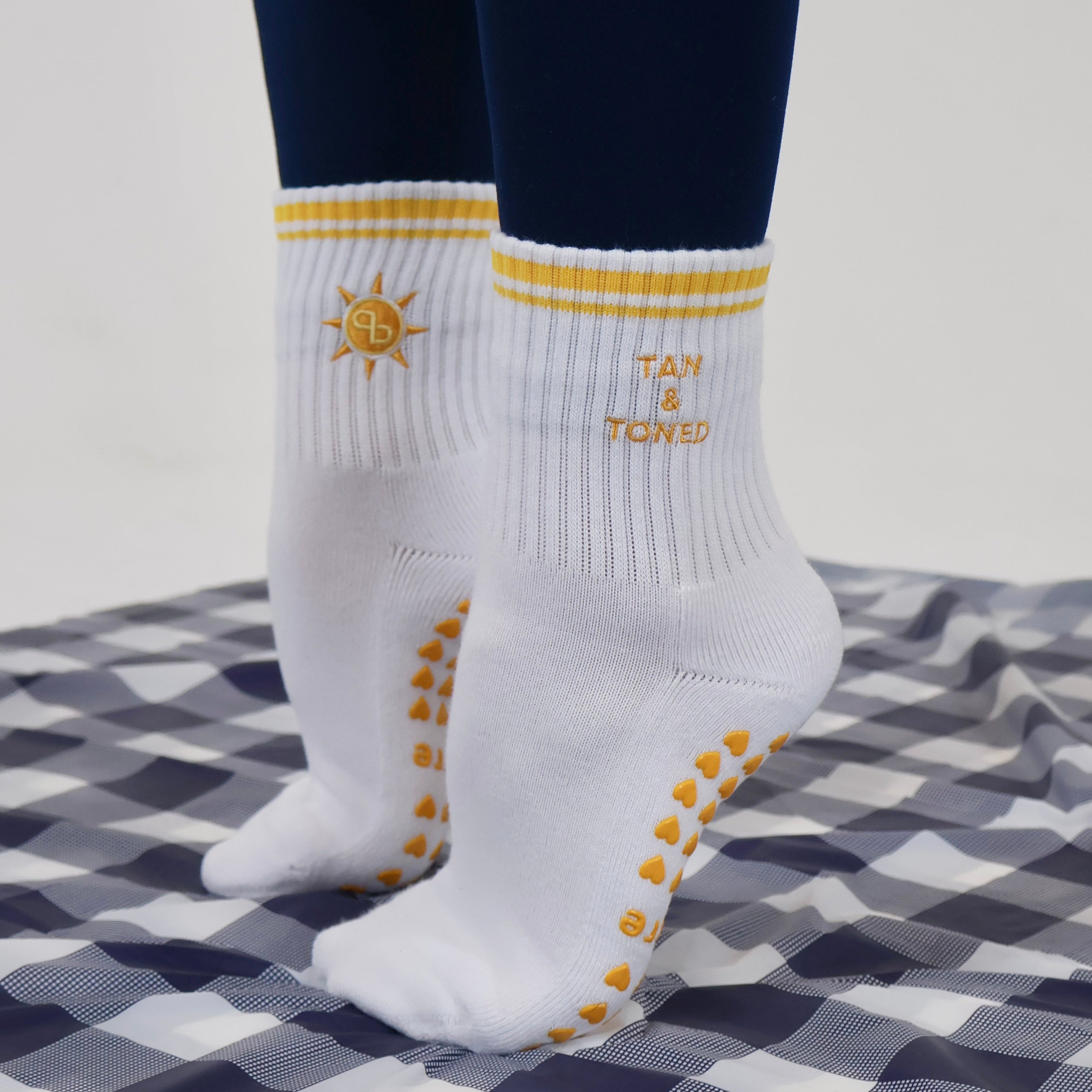 tan and toned pilates socks
