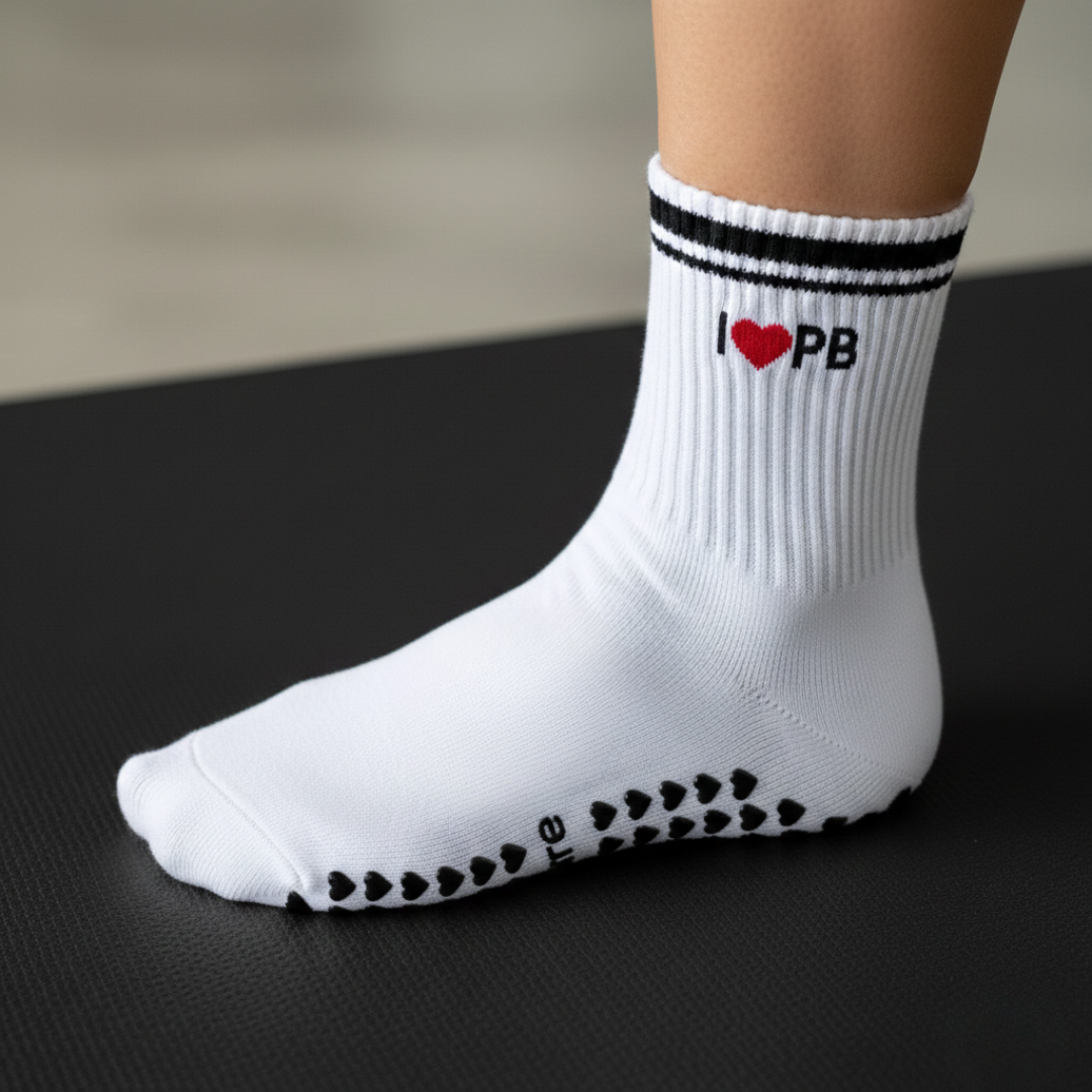 I LOVE PB White Grip Socks