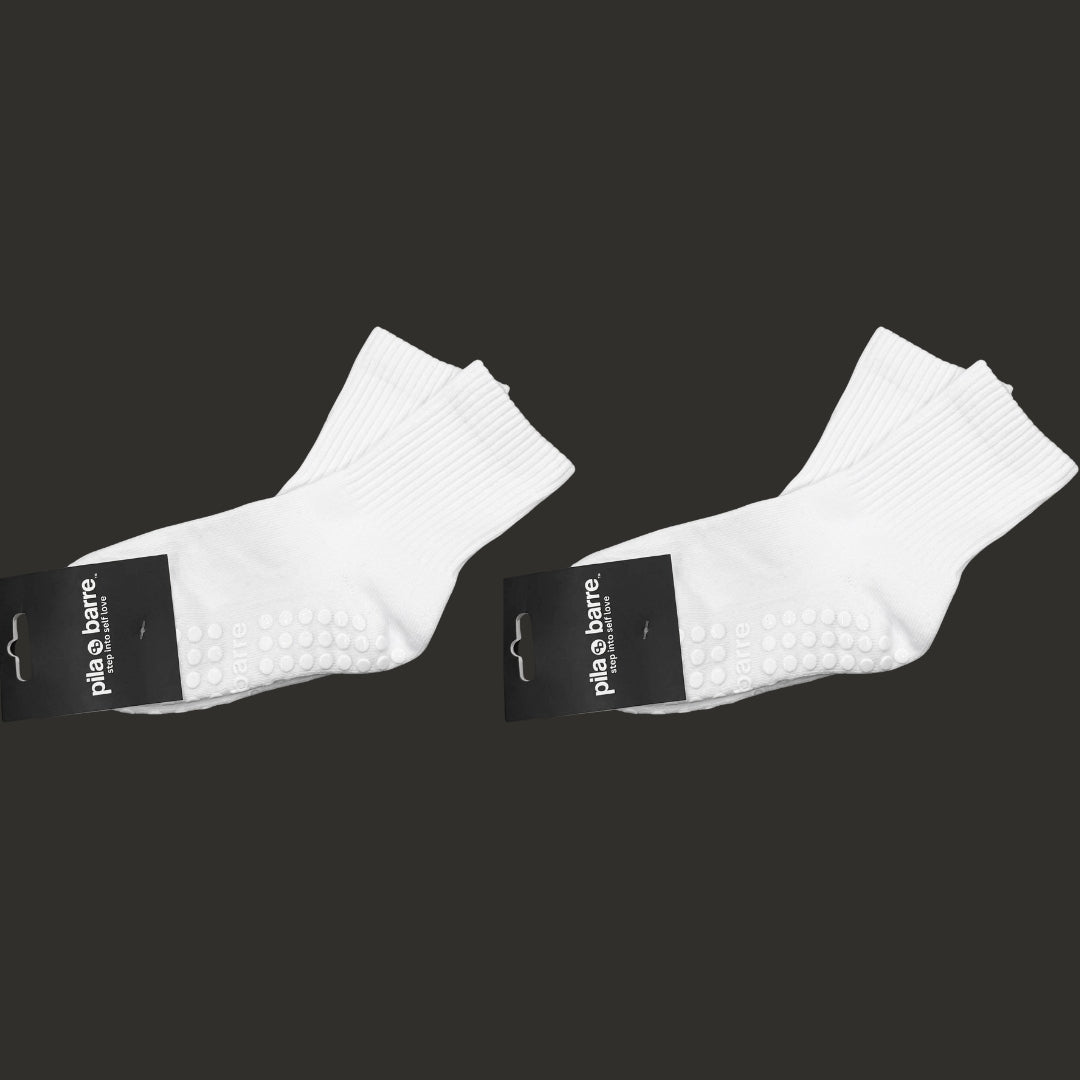 2 Pack - Pila Plain Best White Grip Socks  Pila-Barre