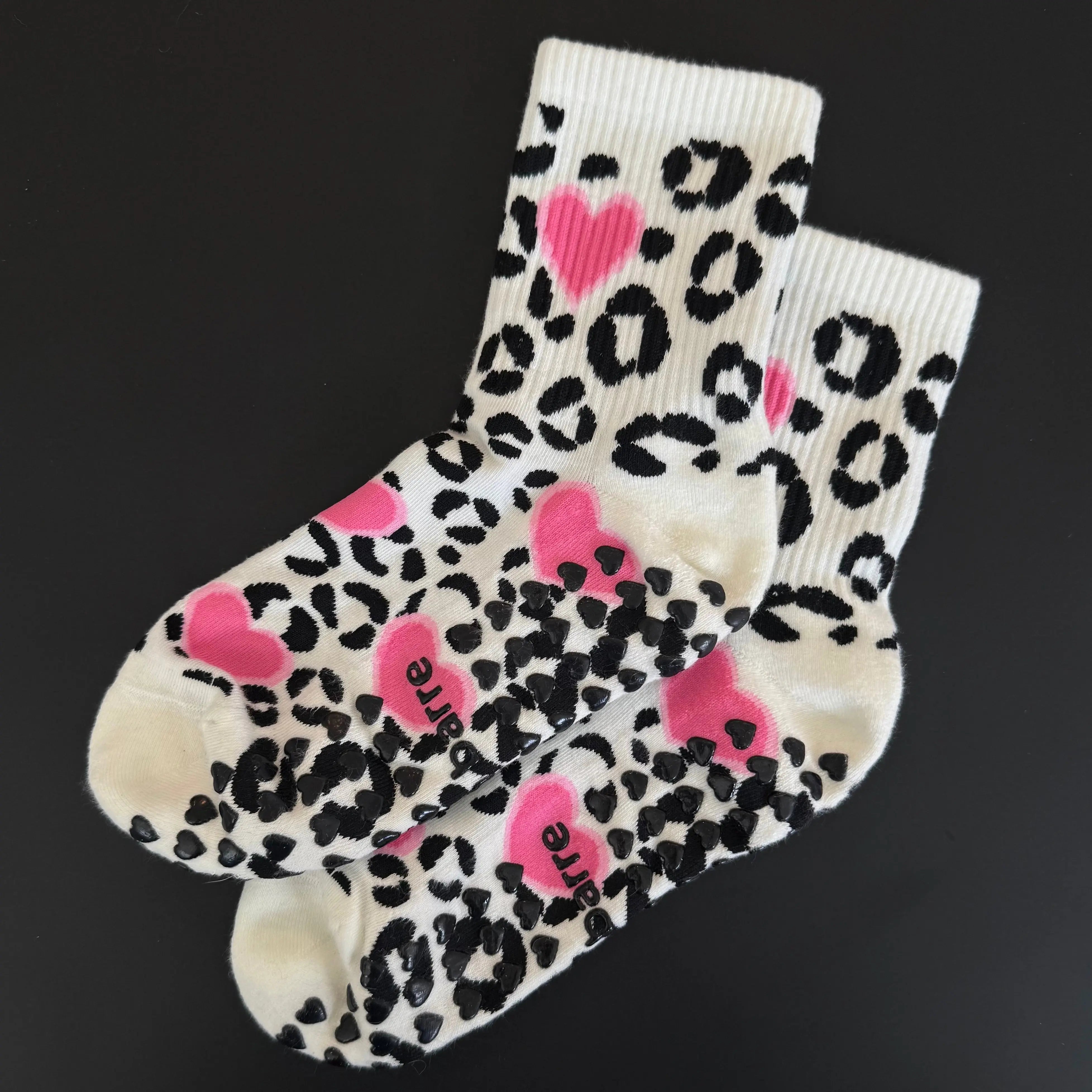 Cheetah Heart Grip Socks from Pila barre