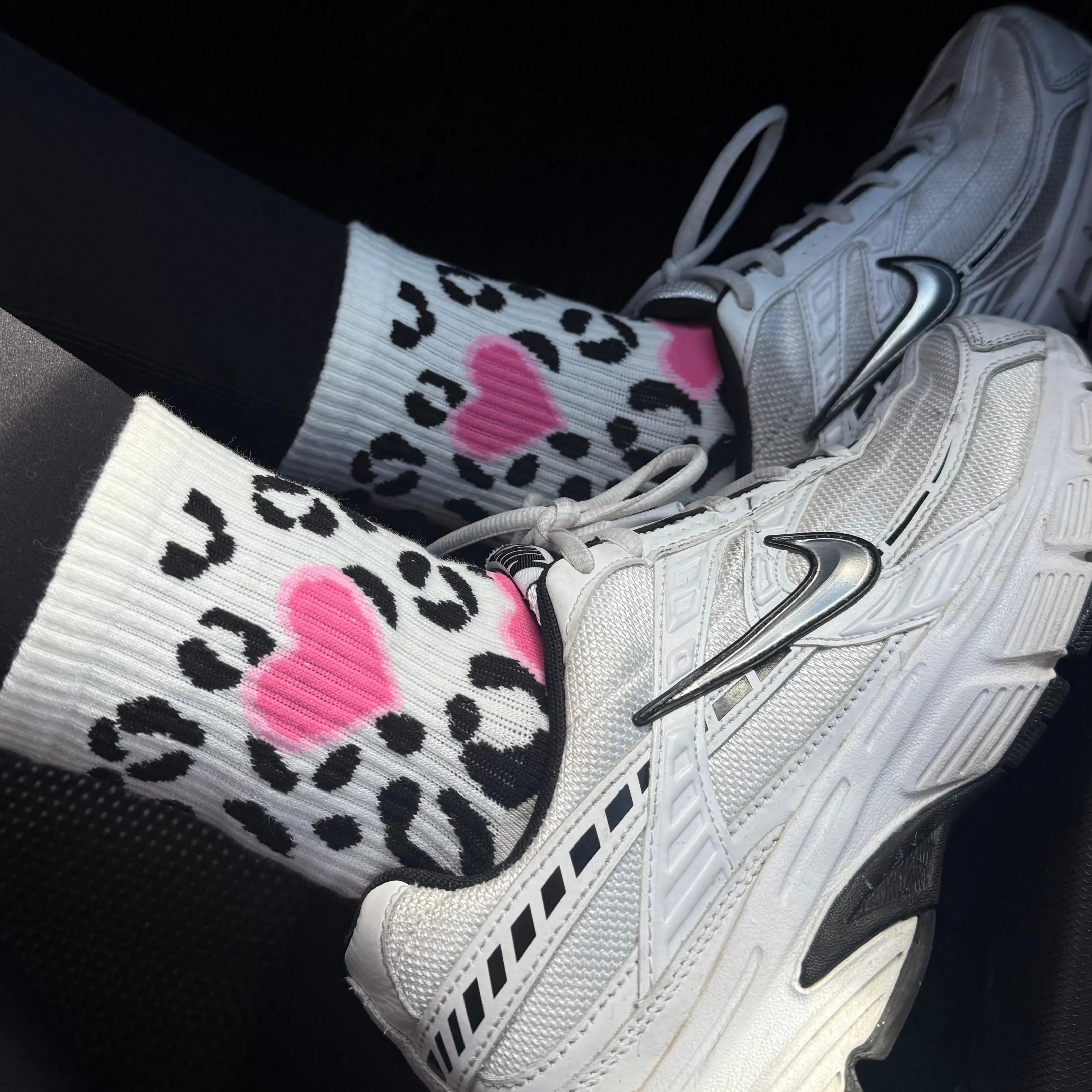 Cheetah Print Grip Socks with Hearts 
