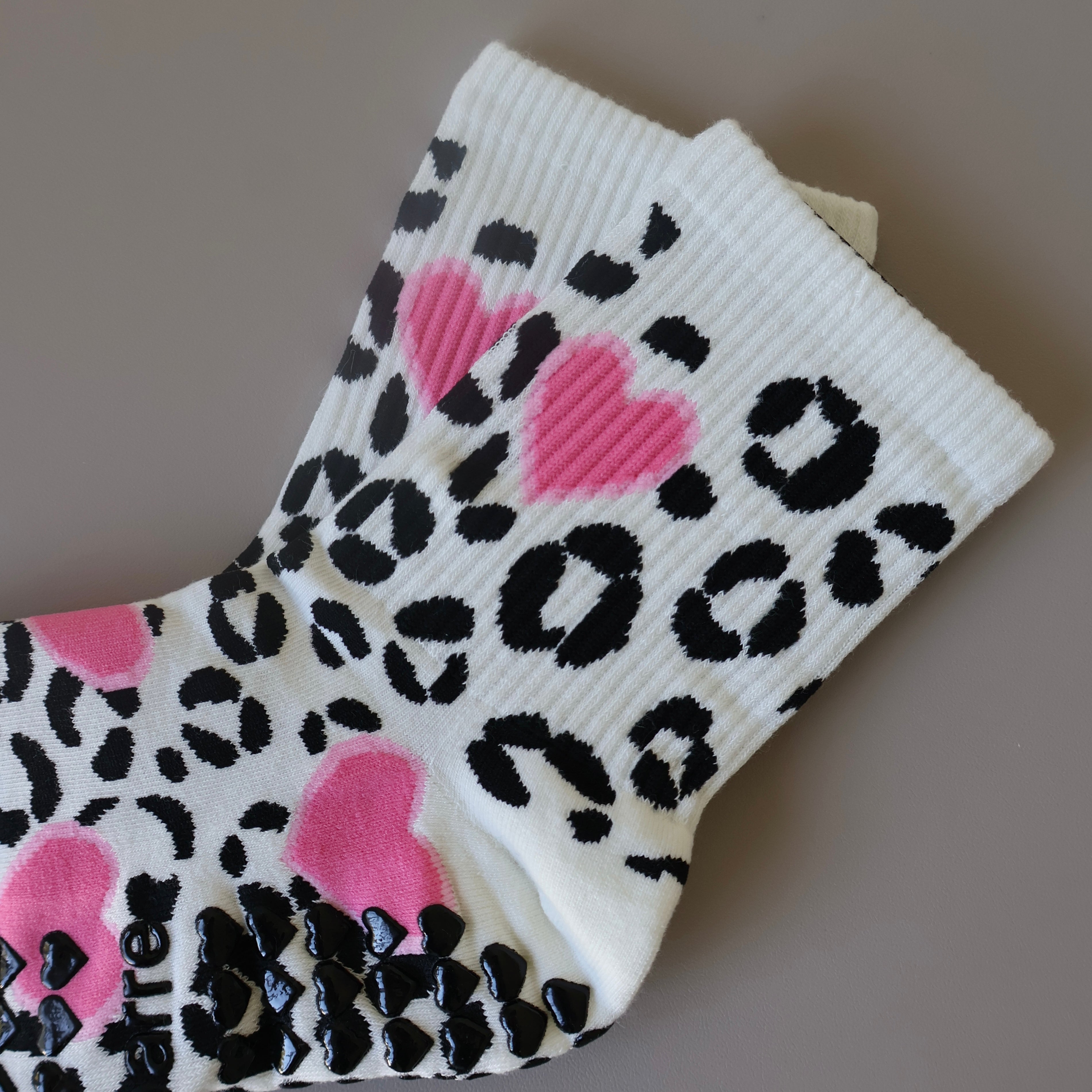 Cheetah Heart Grip Socks
