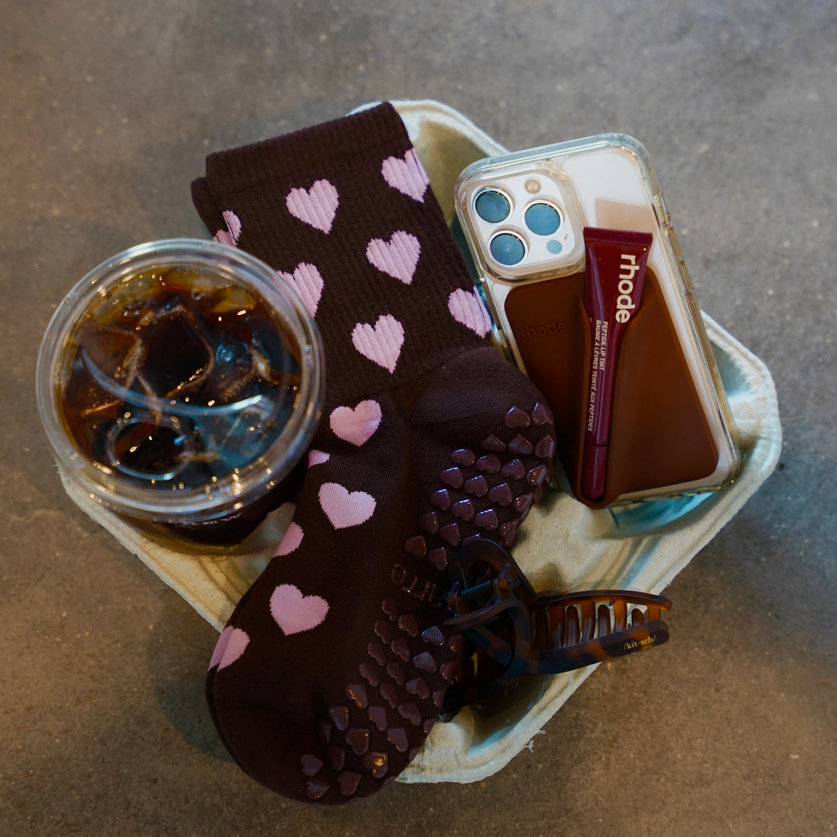 Cocoa Heart Grip Socks