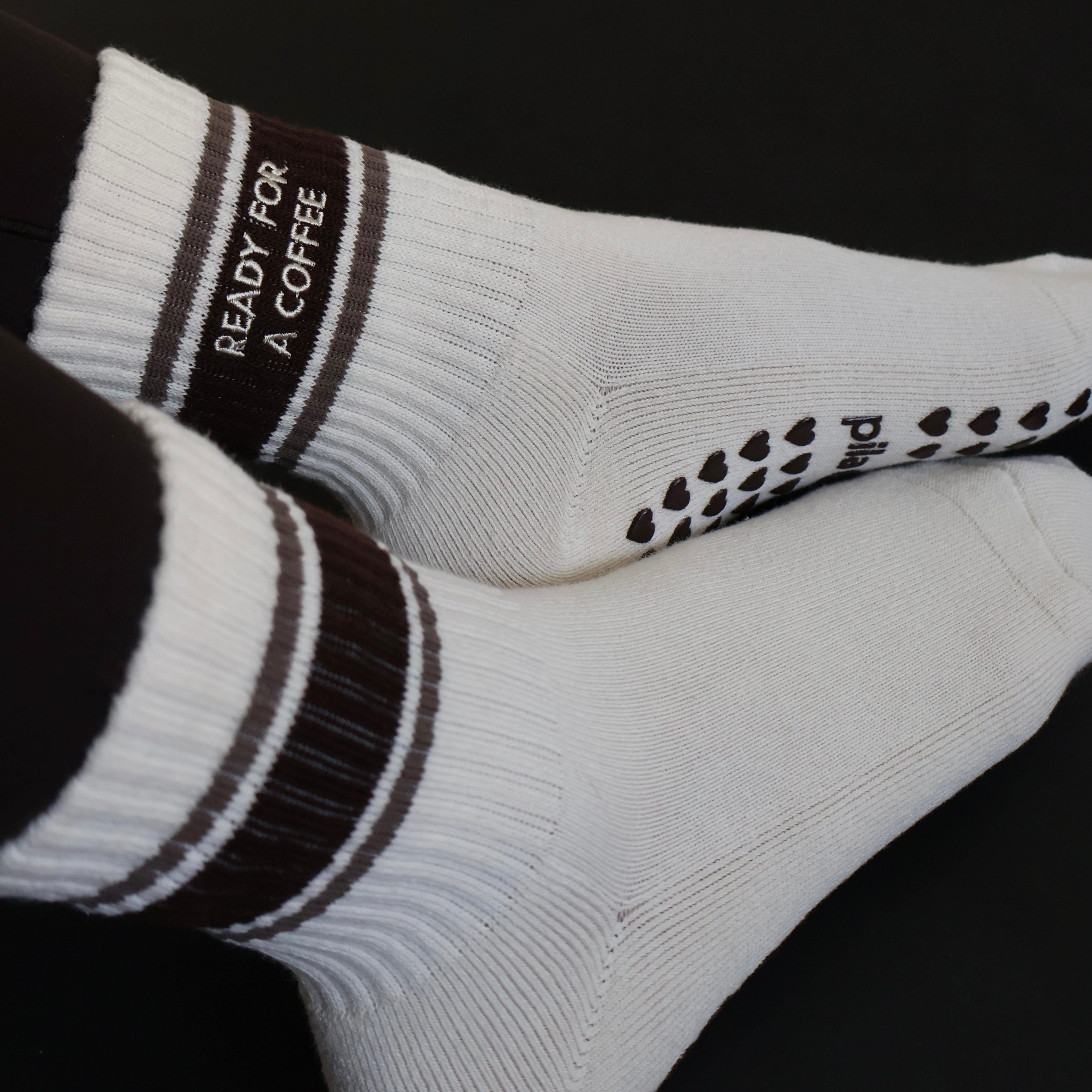 Cute Espresso Pilates Socks - cream and brown