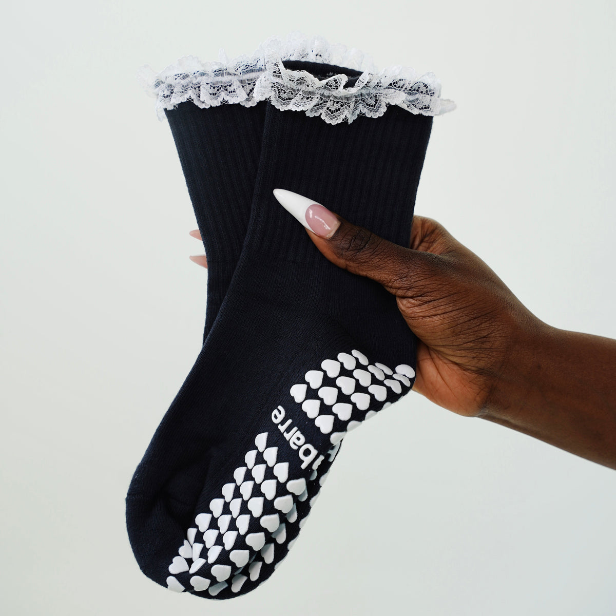 Lace Grip Socks with white ruffle 