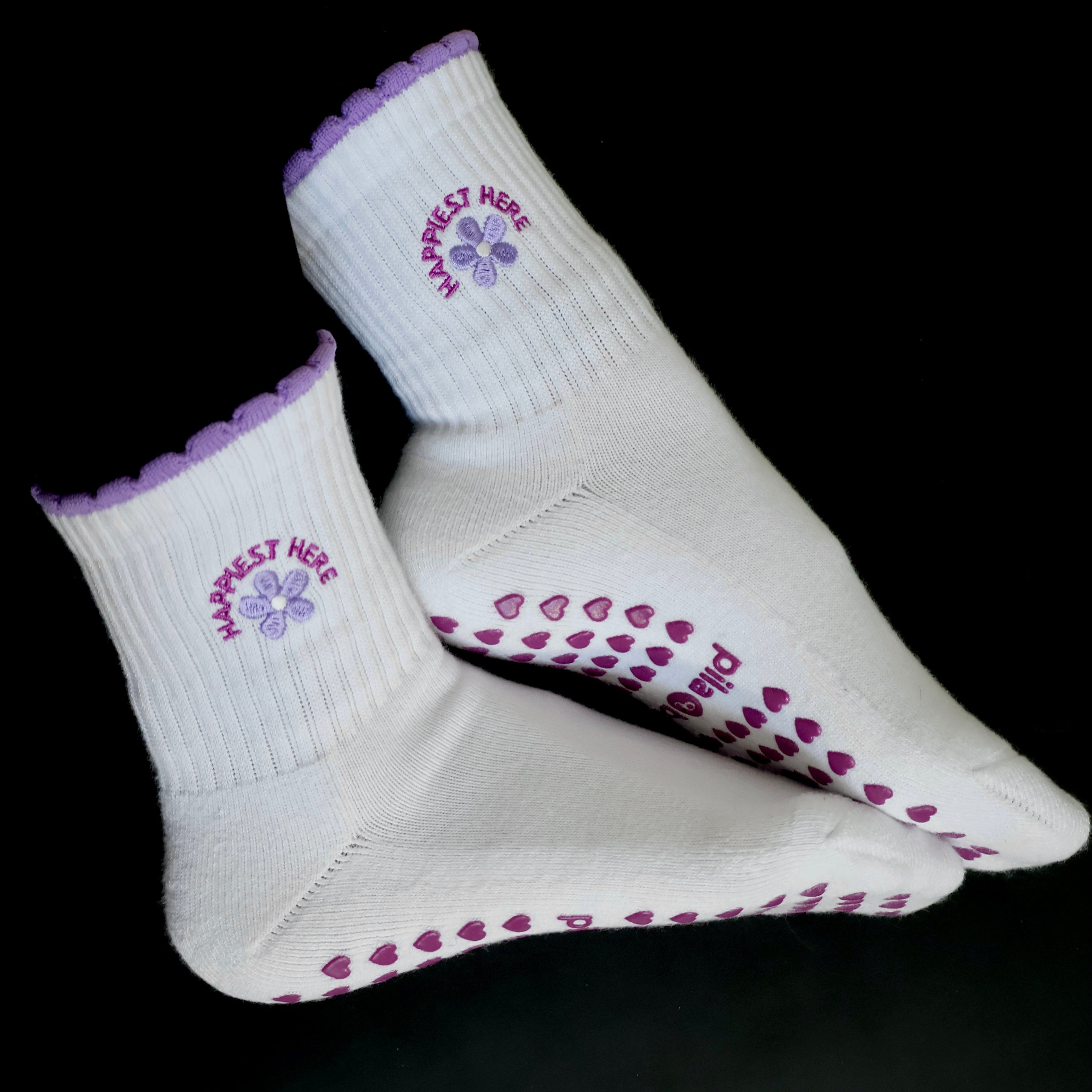 Happiest Here Pilates Socks - Barre socks - Flowers grip socks
