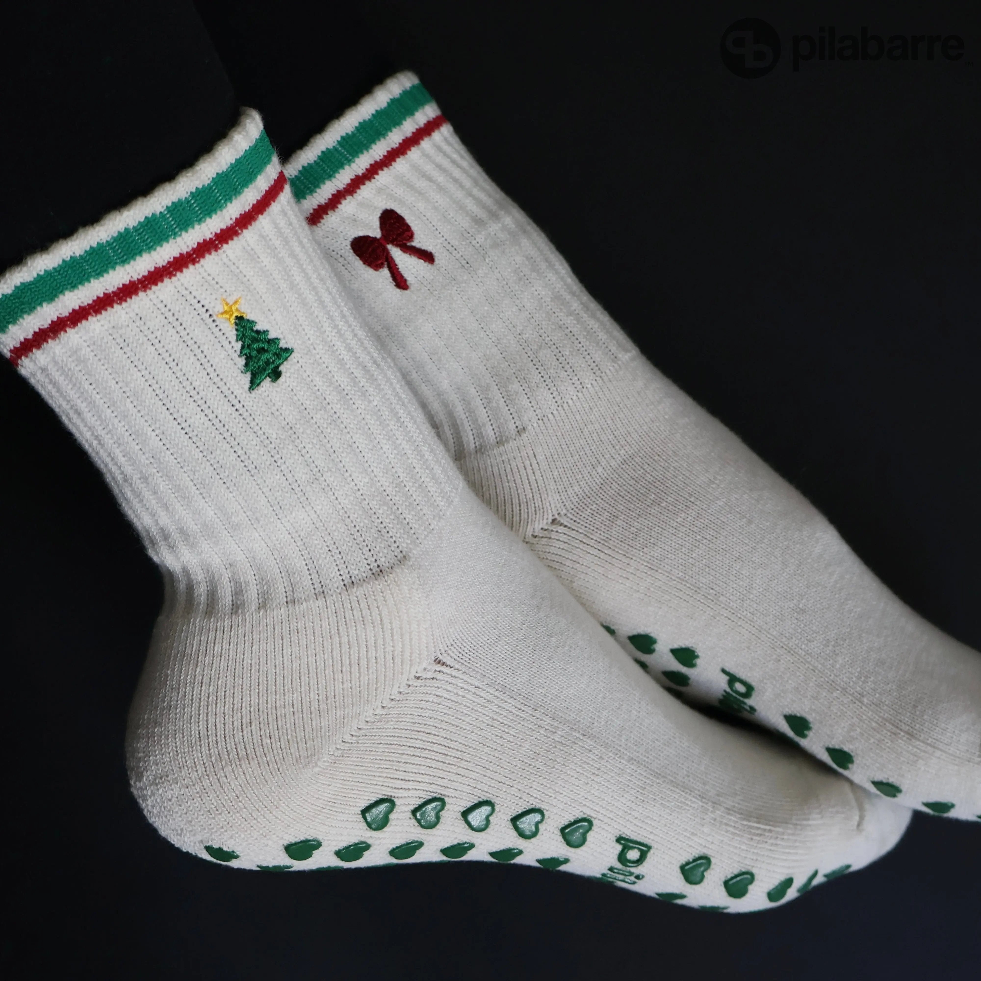 Holiday Pilates Socks with red bow