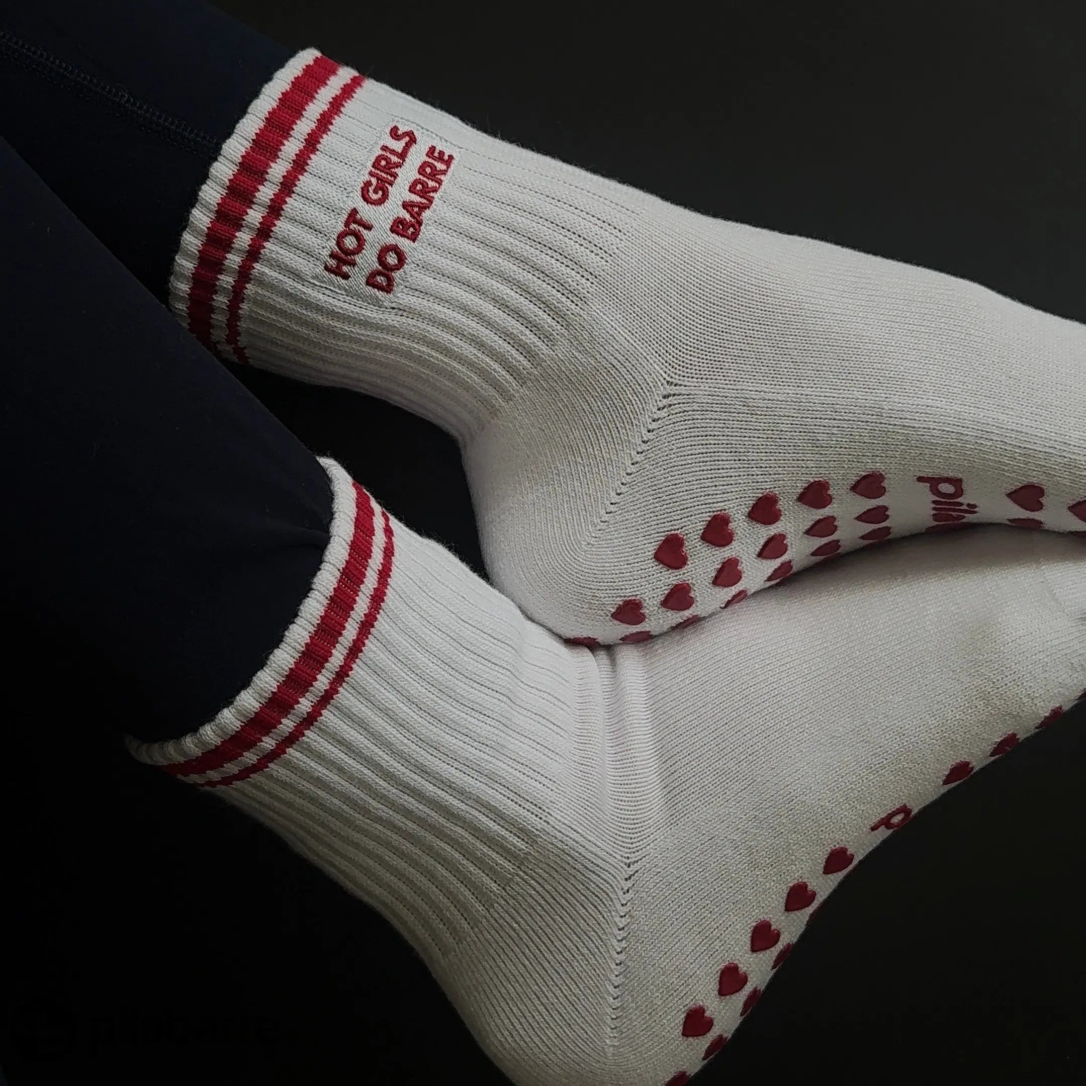 Hot Girls Do BARRE Sock - White/Red  My Store Pila-Barre High Hot Girls Do Pilates Sock