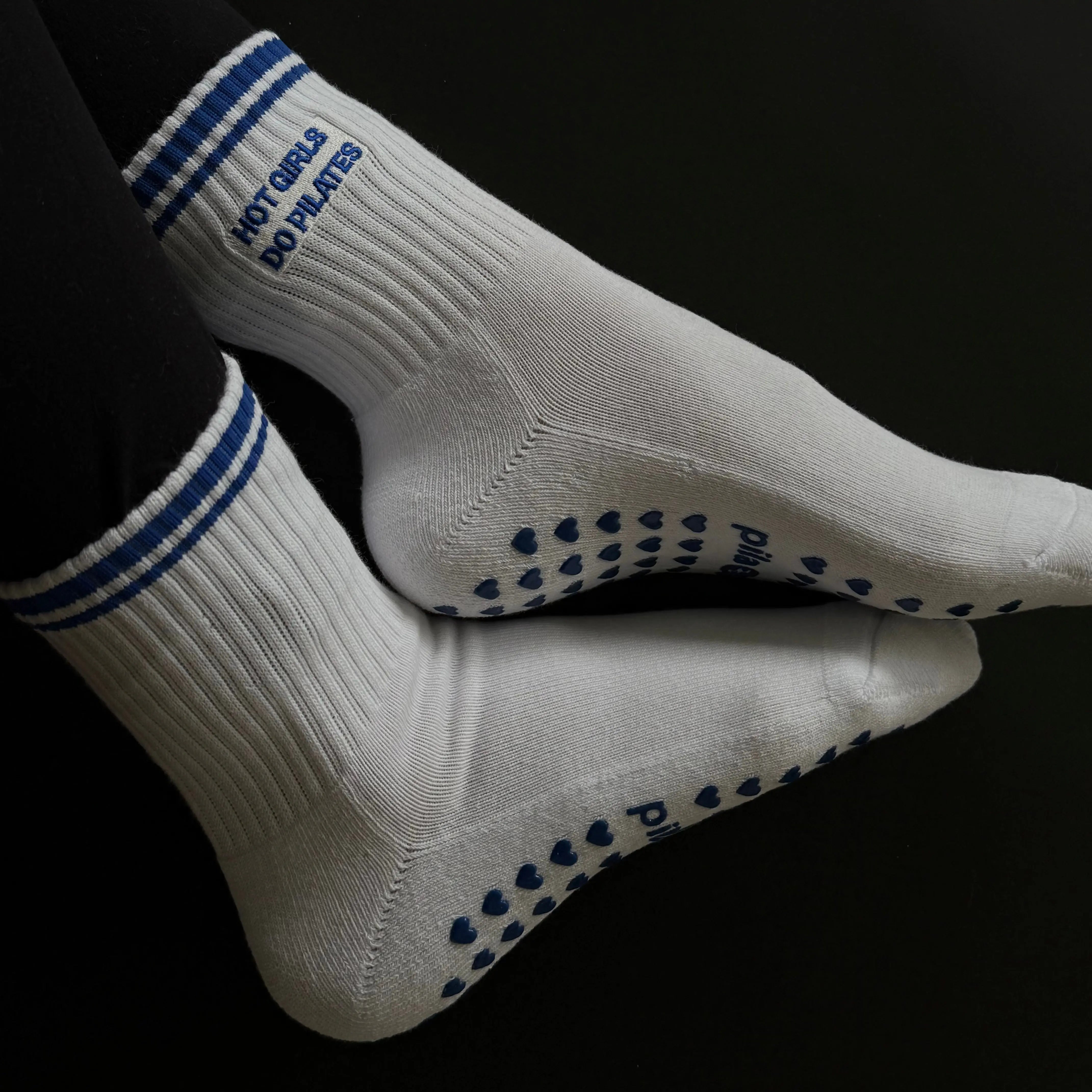 Hot Girls Do PILATES Sock - White/Blue  My Store Pila-Barre High Hot Girls Do Pilates Sock - Blue
