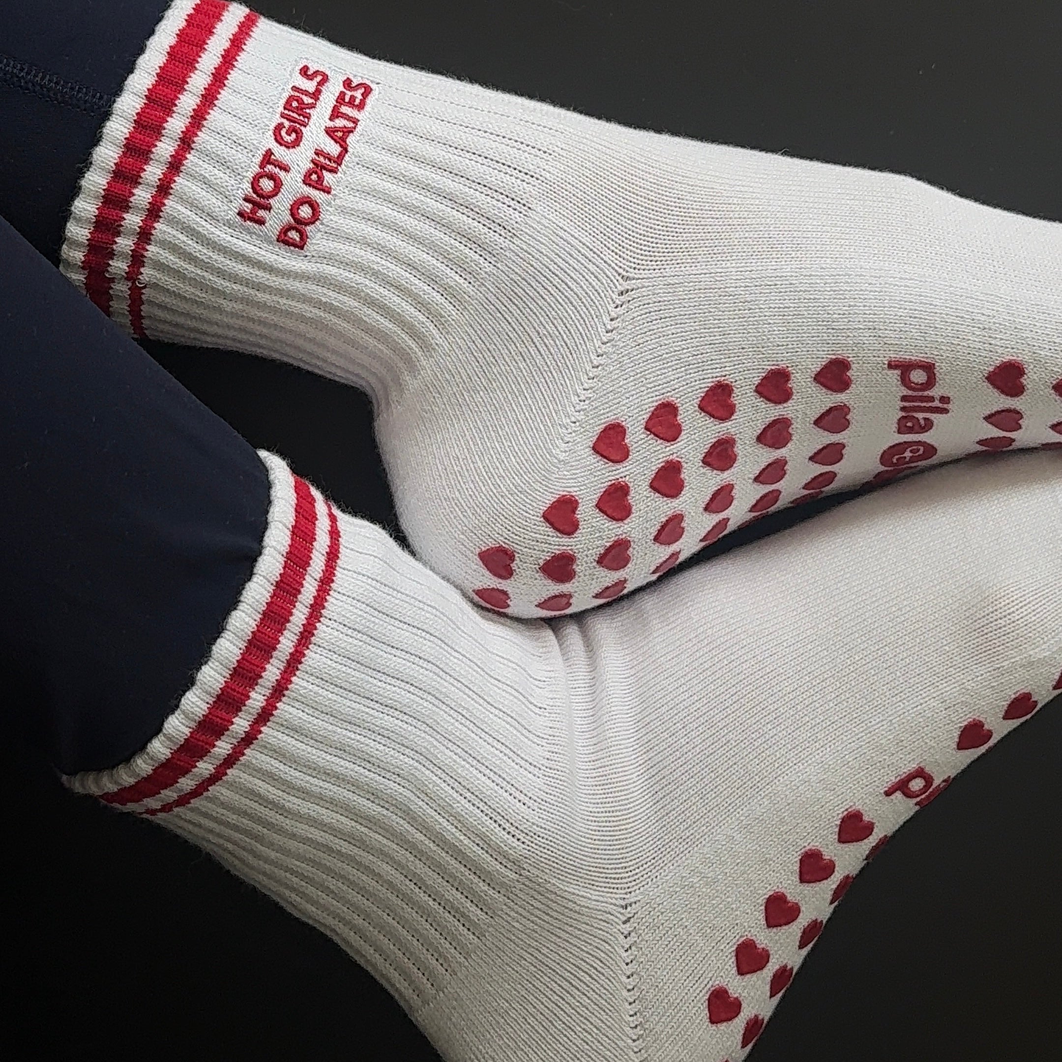 Hot Girls Do PILATES Sock - WHITE/RED