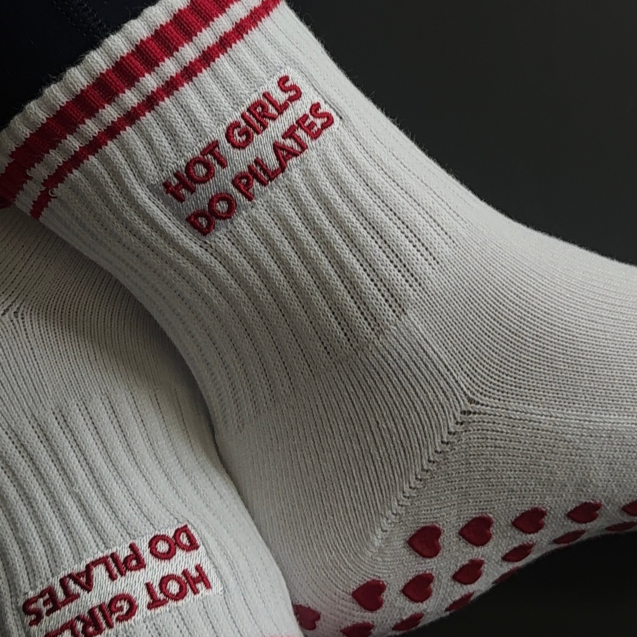 Hot Girls Do PILATES Sock - WHITE/RED