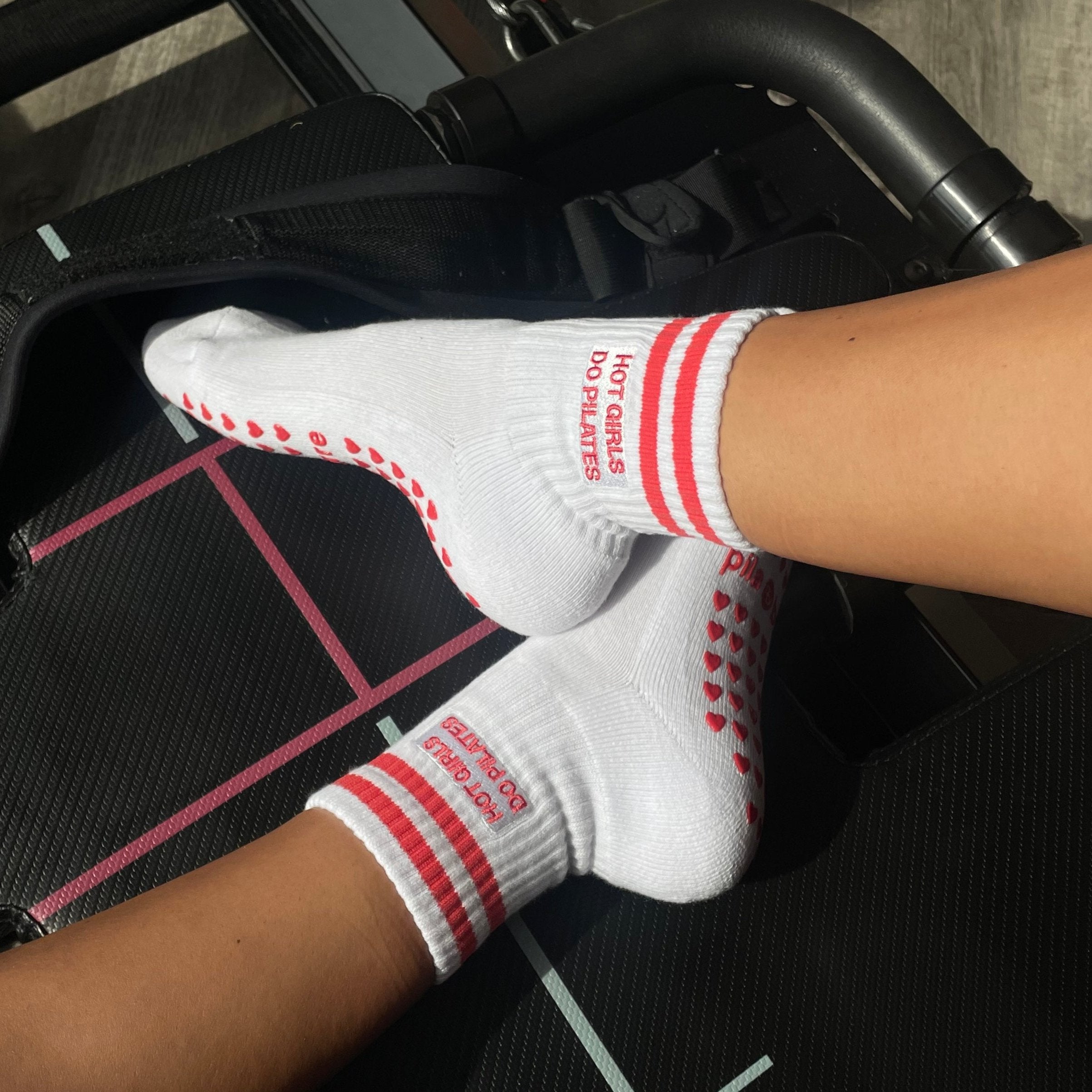 Hot Girls Do PILATES Sock - WHITE/RED