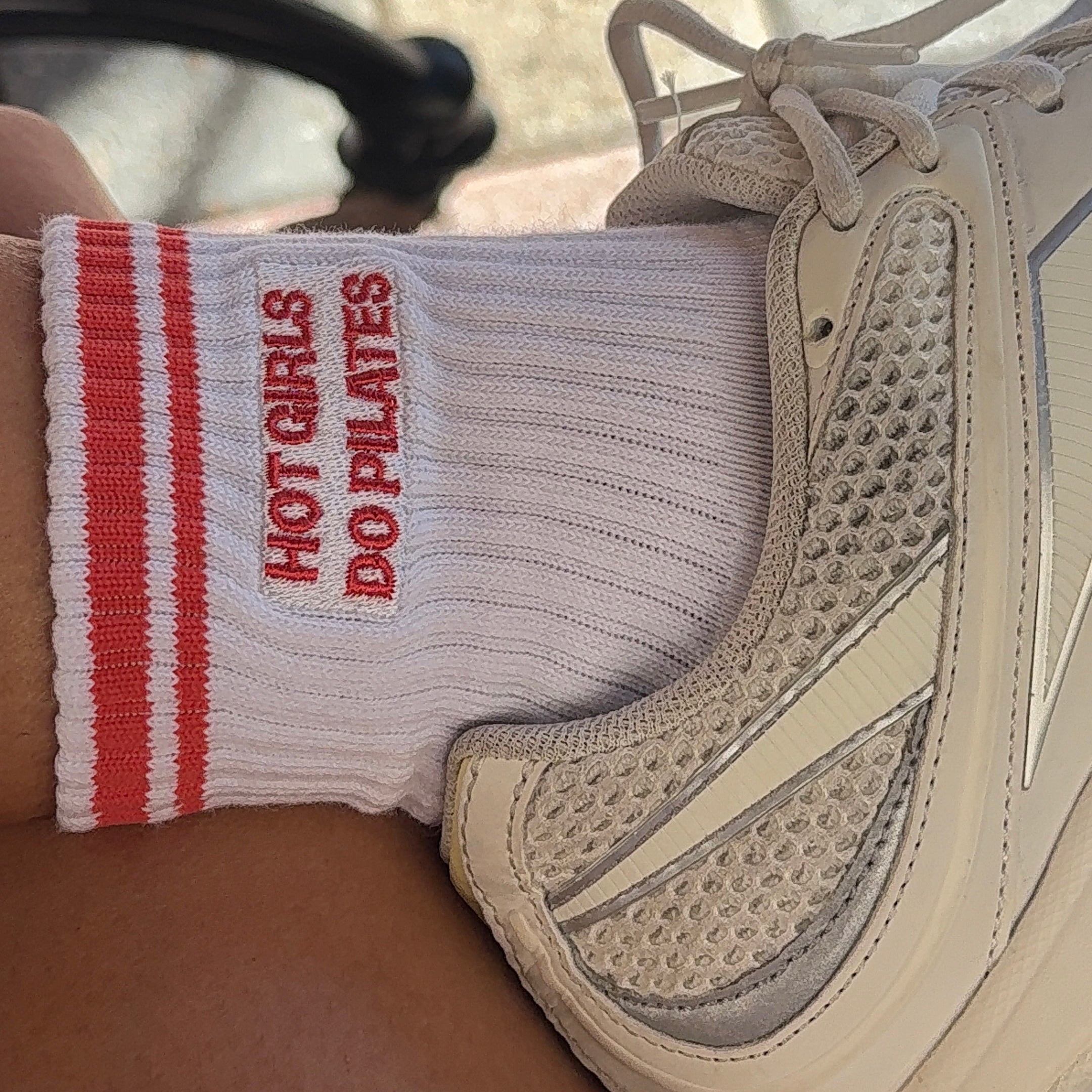 Hot Girls Do PILATES Sock - WHITE/RED