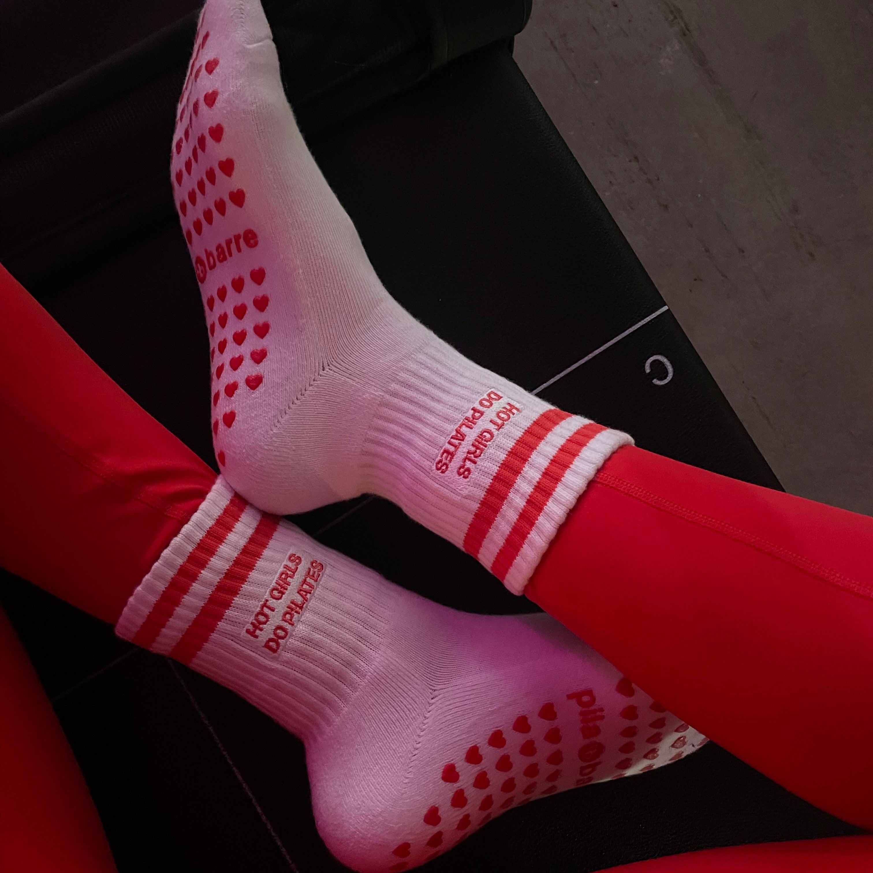 Hot Girls Do PILATES Sock - WHITE/RED