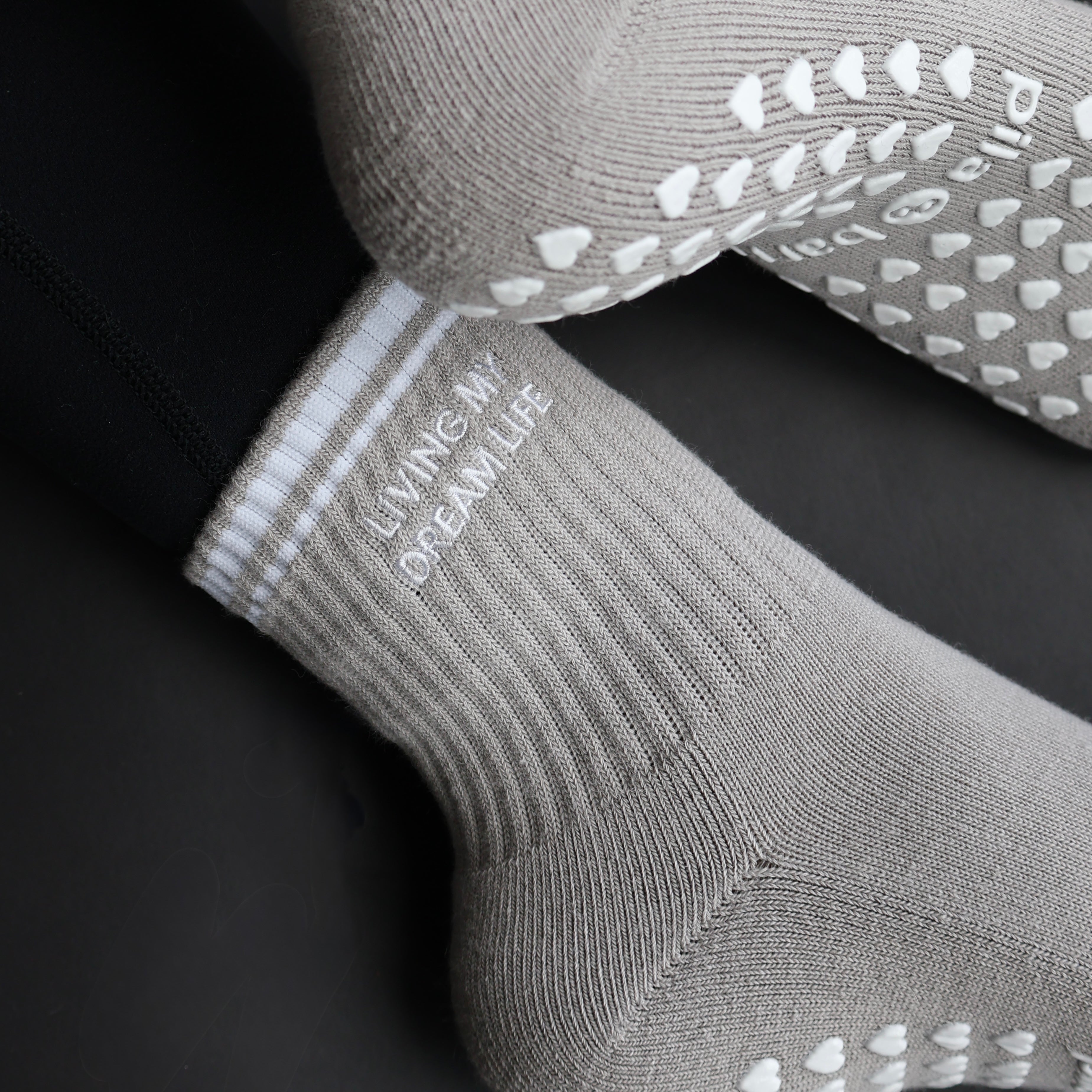 Living my dream life grip socks - grey grip socks for barre